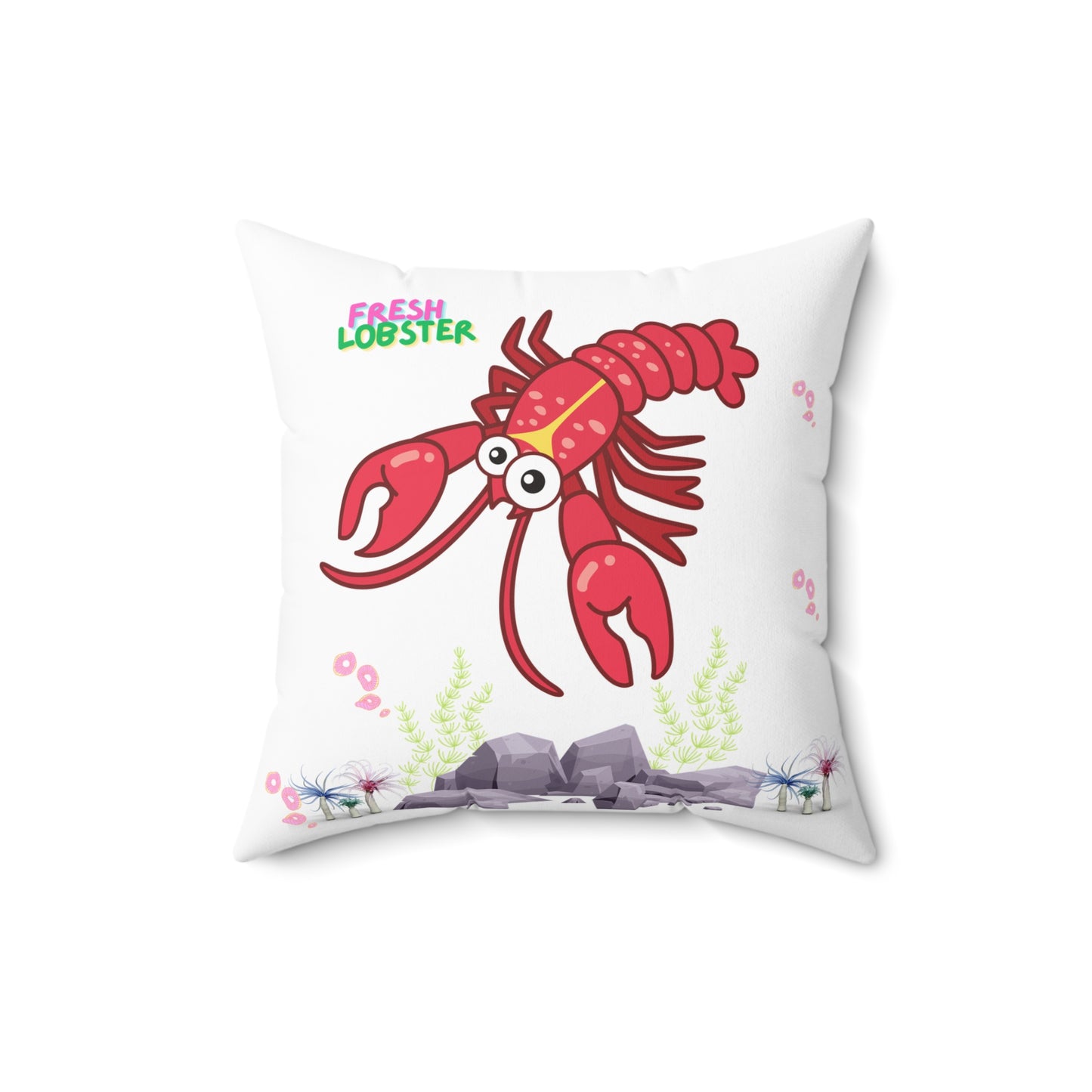 Friendly red lobster big eyes and yellow strip Spun Polyester Square Pillow