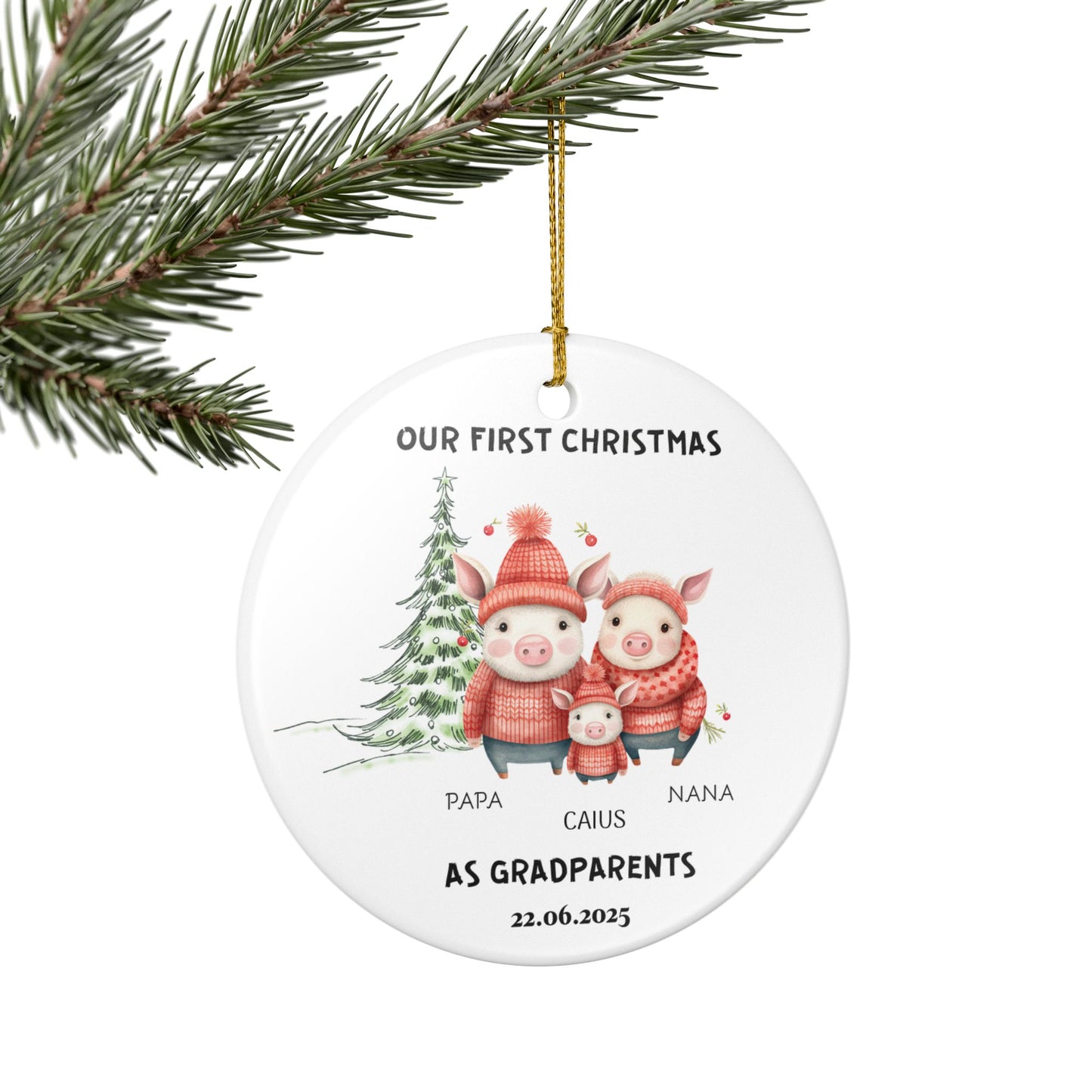 Personalized Family Christmas Ornament, Custom Pig Decor, Grandparents Gift, Holiday Keepsake, Cute Animal Decoration