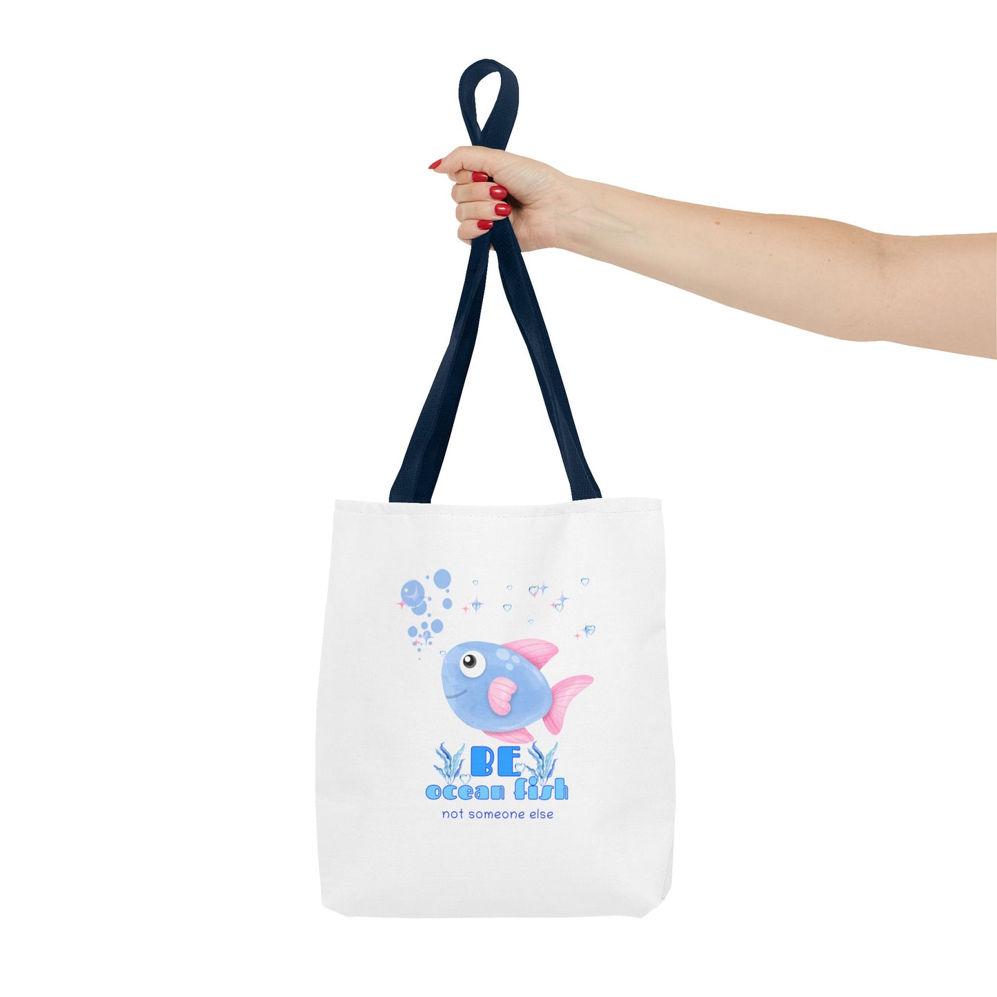Cute cartoon fish with pink fins and bubble Tote Bag