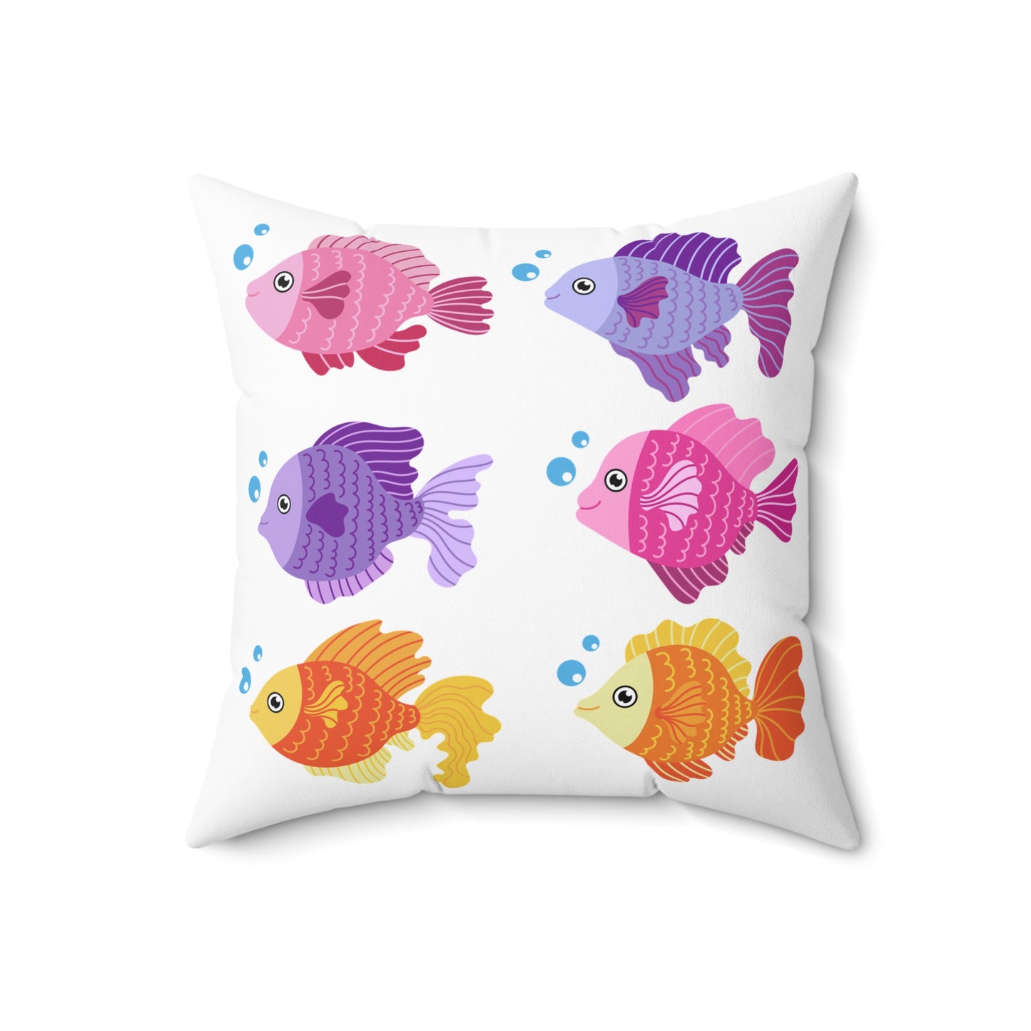 Six fish with cartoonish bubbles Spun Polyester Square Pillow