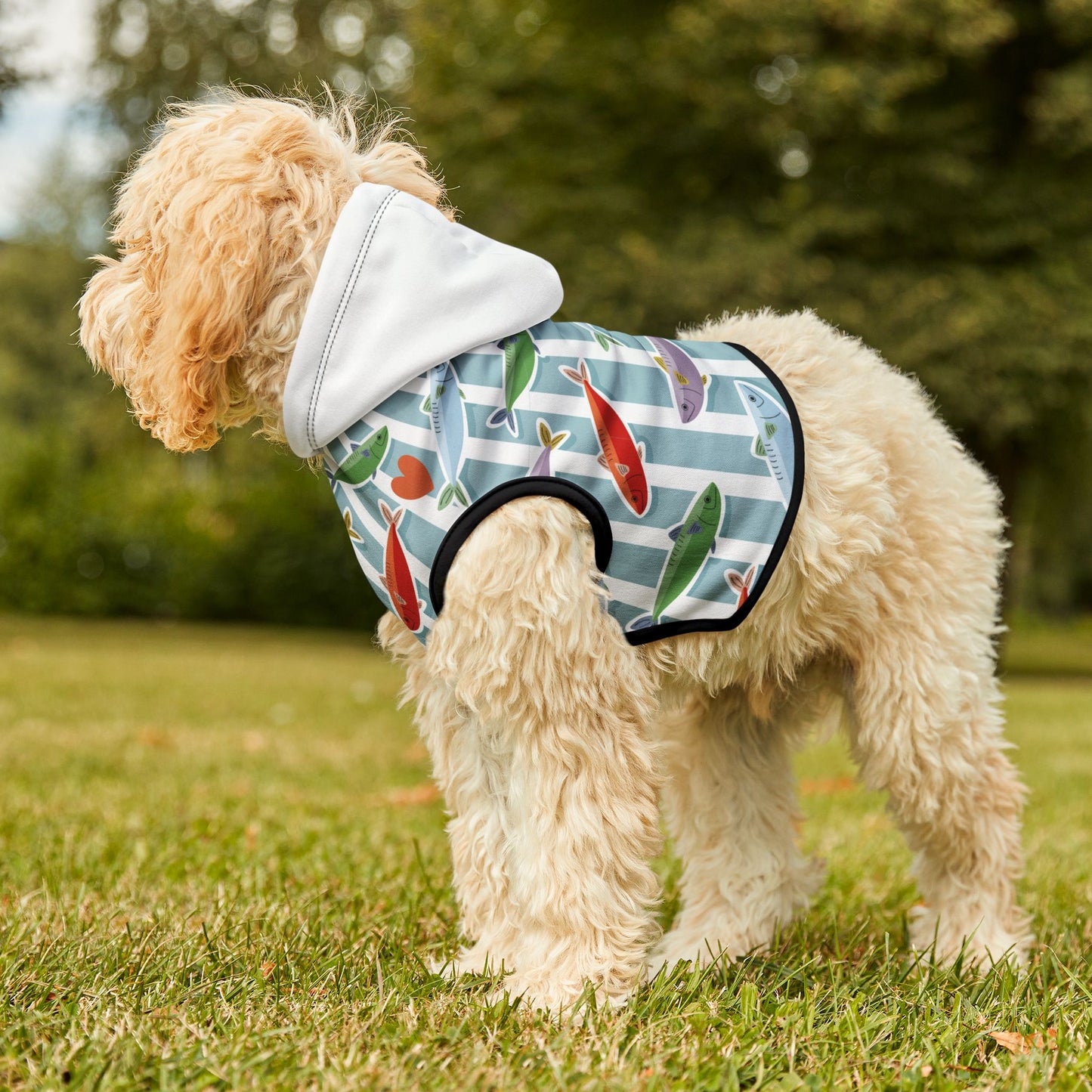 Pet Hoodie — Colorful Fish & Hearts Pattern Dog Hoodie
