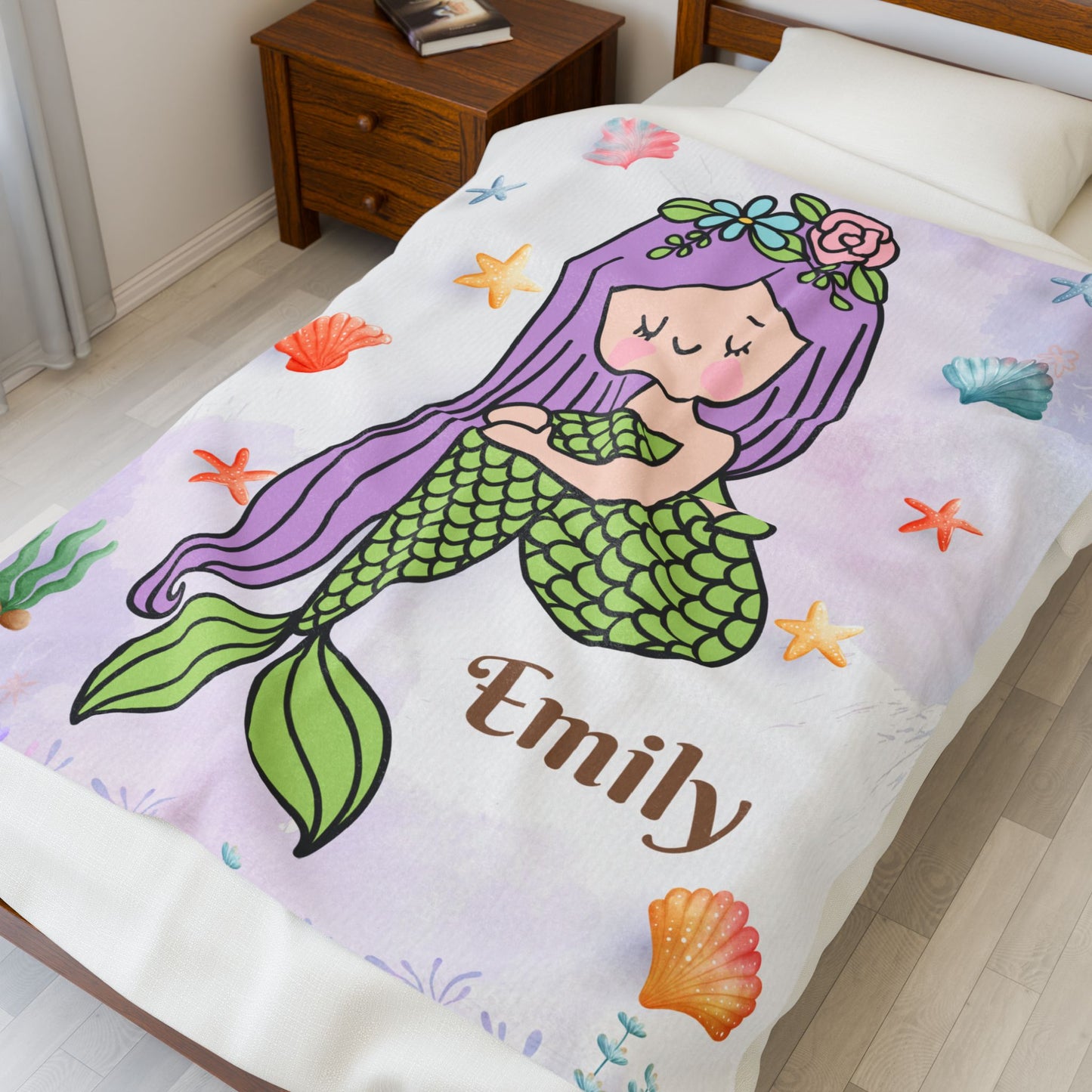 Mermaid Plush Blanket, Kids Throw Blanket, Personalized Blanket, Cozy Home Decor, Gift for Girls