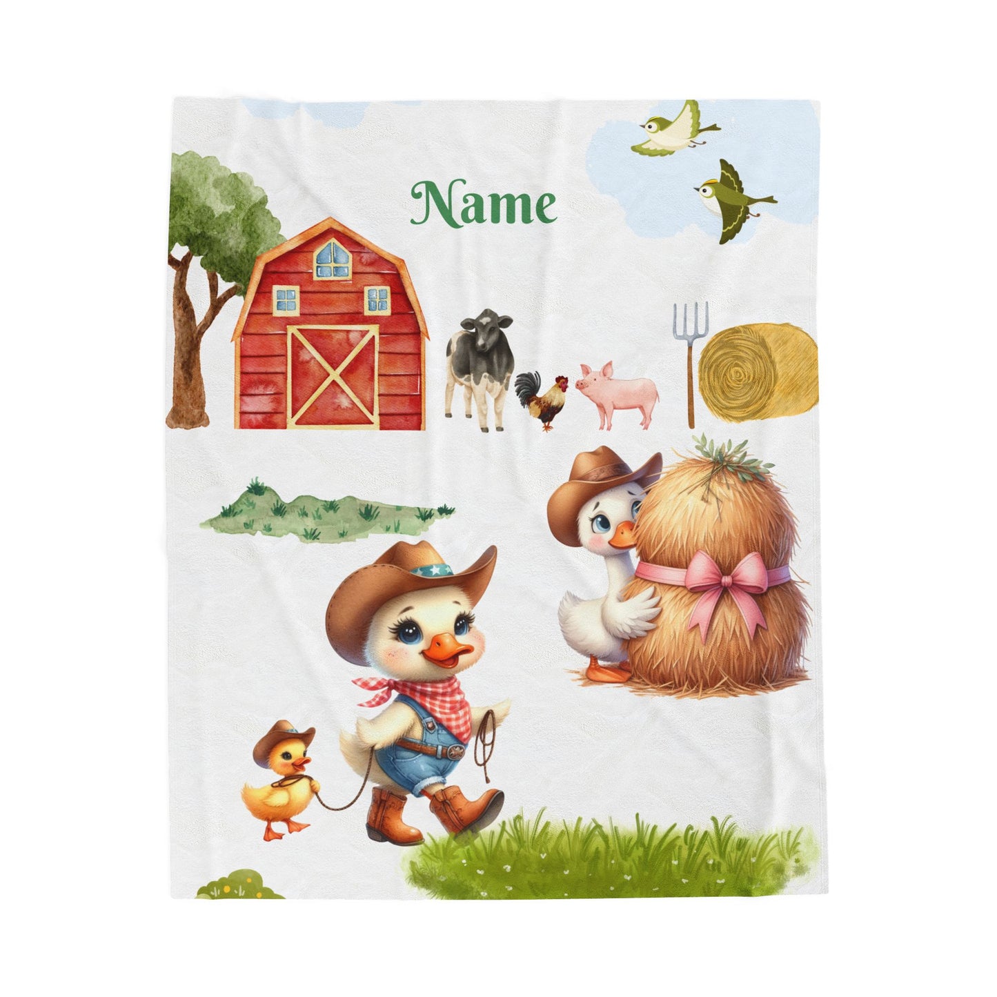 Personalized Farm Animal Velveteen Blanket, Cute Nursery Decor, Baby Shower Gift, Cozy Plush Throw, Customized Name Comfort