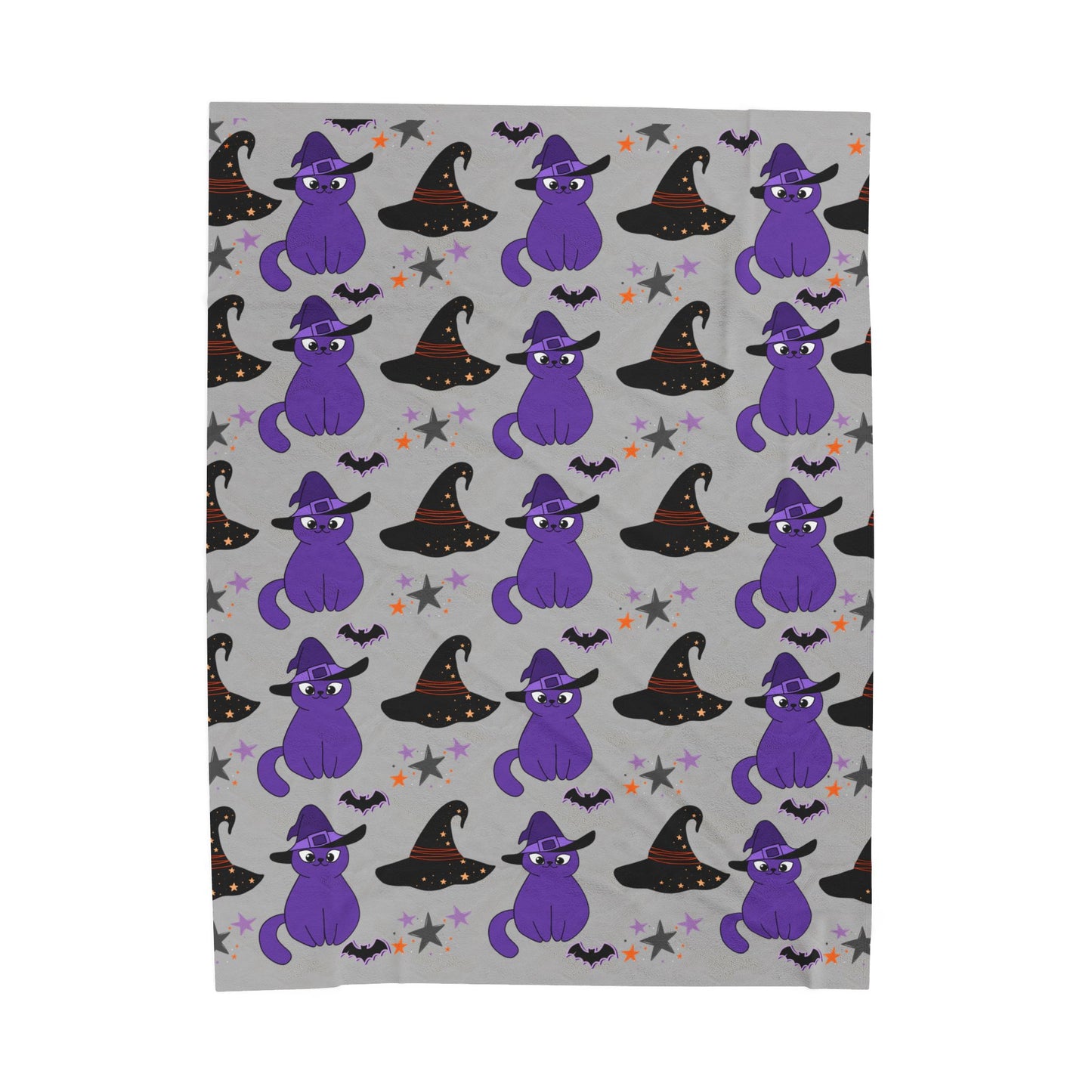 Cozy Halloween Velveteen Plush Blanket - Purple Cat Design, Soft Throw, Fall Decor, Gift for Cat Lovers, Spooky Season