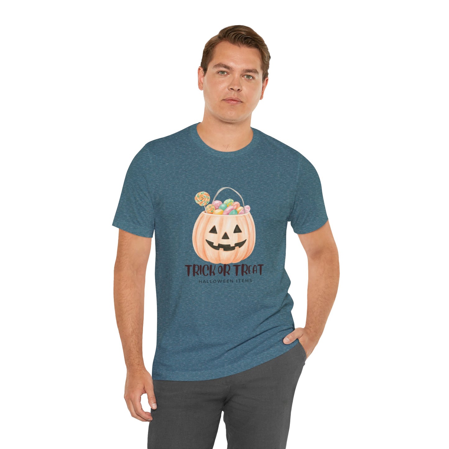 Halloween Trick or Treat T-Shirt, Unisex Graphic Tee, Fall Wardrobe Addition, Perfect for Halloween Parties, Spooky Season Wear