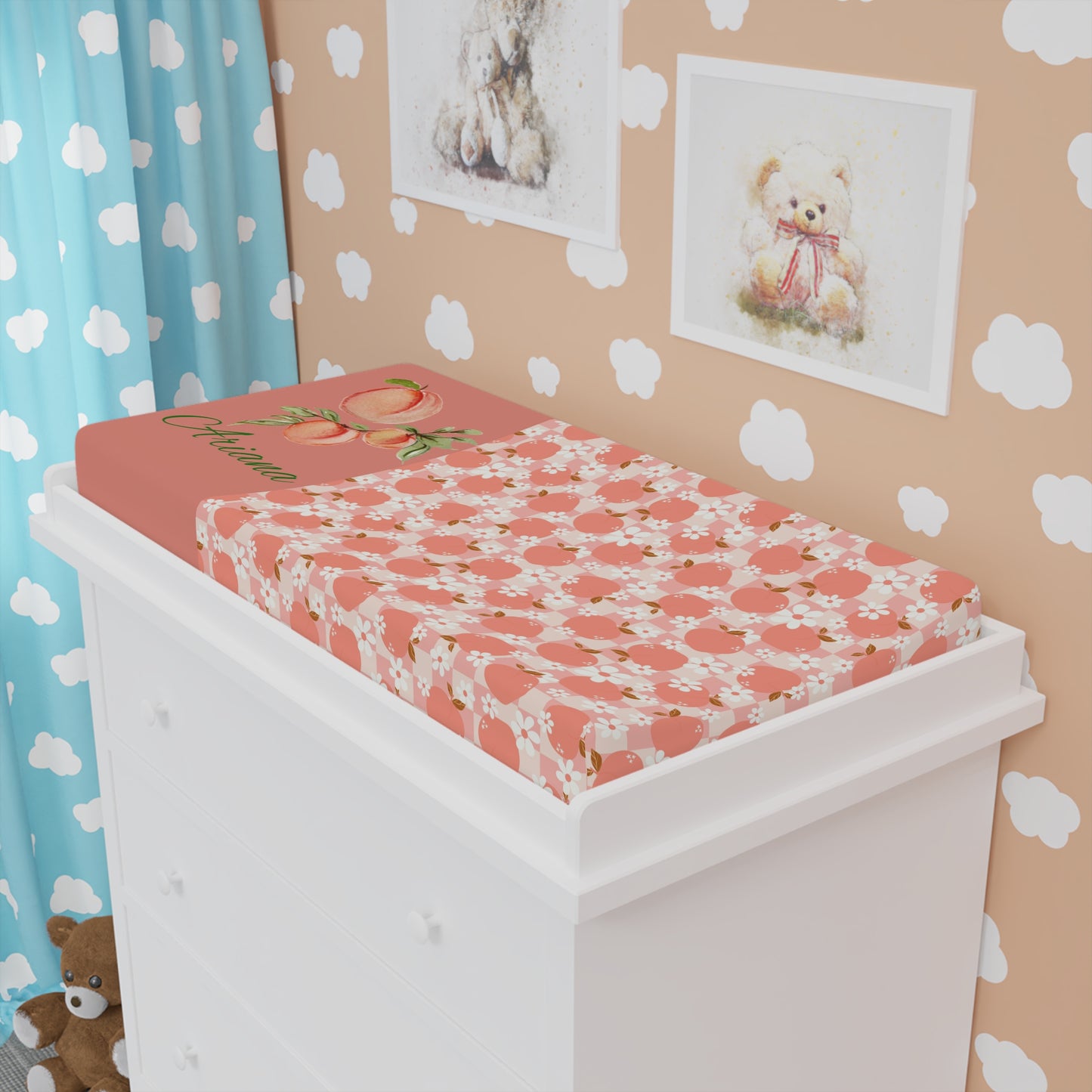 Peach Blossom Baby Changing Pad Cover — Floral Nursery Waterproof Fitted Sheet