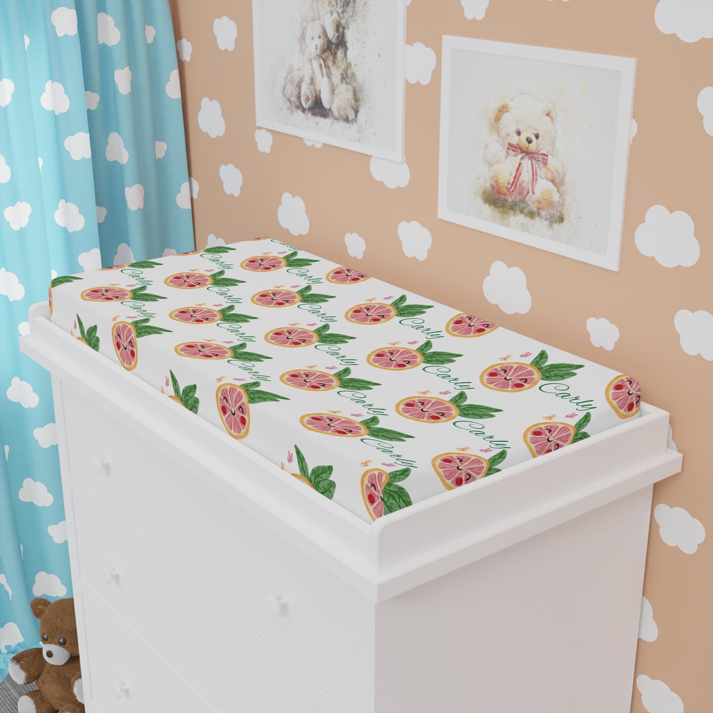Changing Pad Cover — Pink Grapefruit Pattern for Nursery