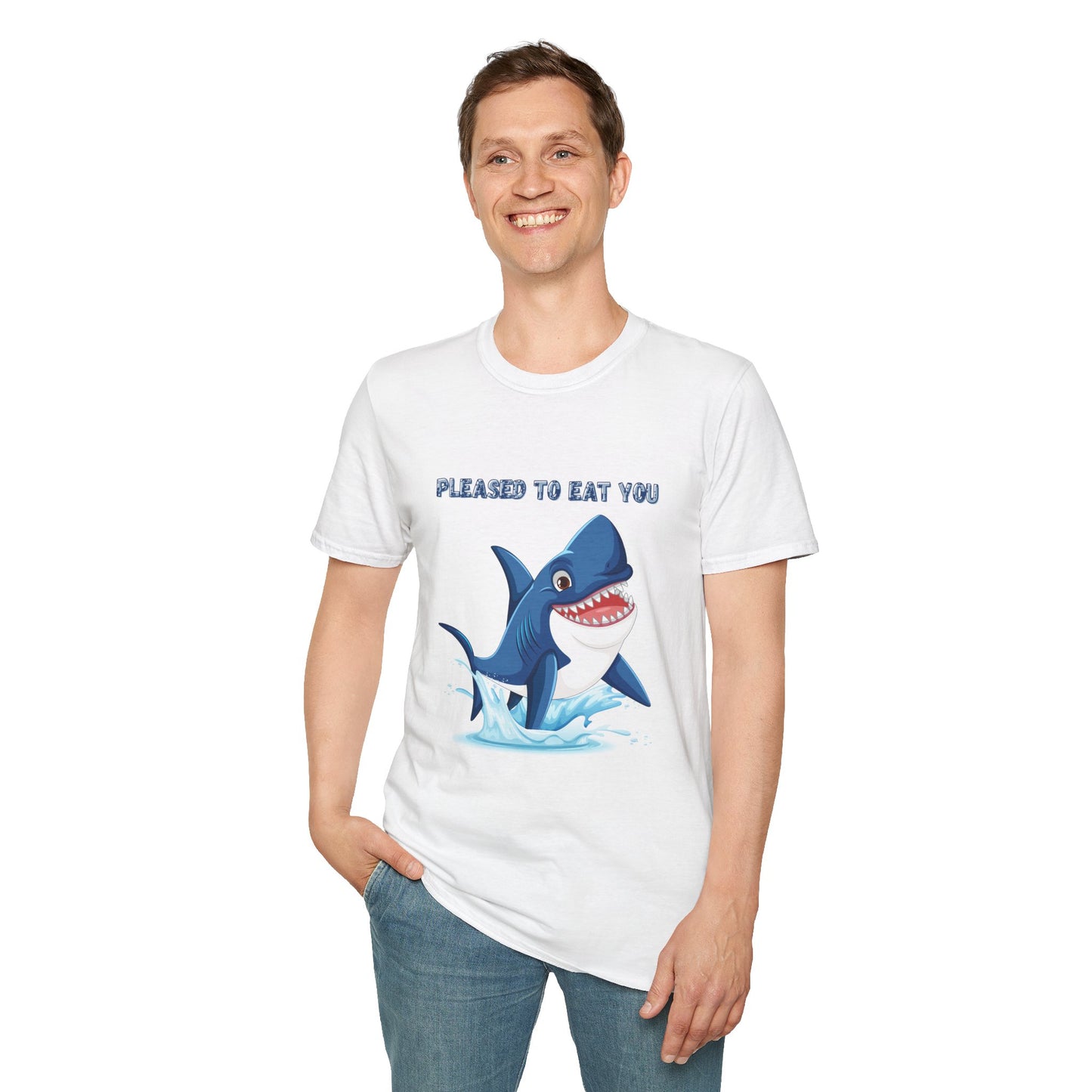 Cute Shark Pleased to Eat You T-Shirt, Fun Gift for Ocean Lovers, Humorous Summer Apparel, Shark Week Party Shirt, Unisex Casual Tee