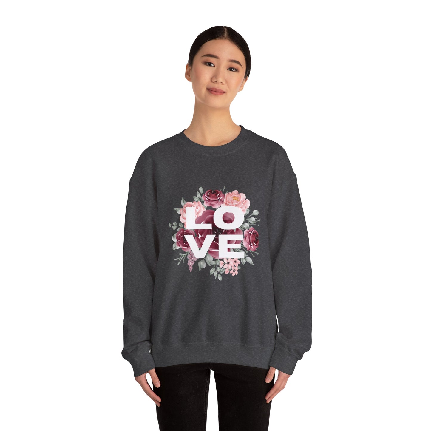 Floral Love Crewneck Sweatshirt | Cozy Unisex Sweatshirt for Valentine's Day, Romantic Gift, Casual Wear, Stylish Layering