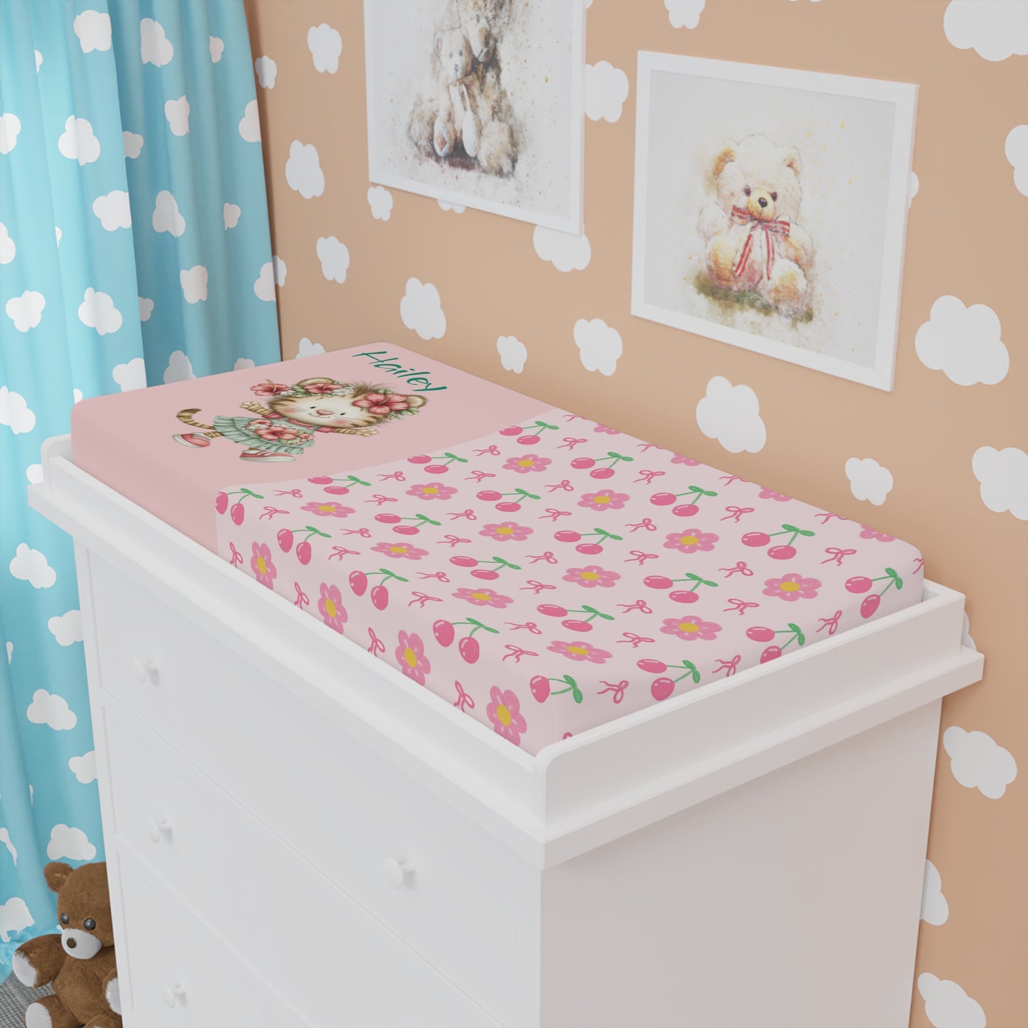 Floral Lamb Baby Changing Pad Cover — Personalized Pink Nursery Décor