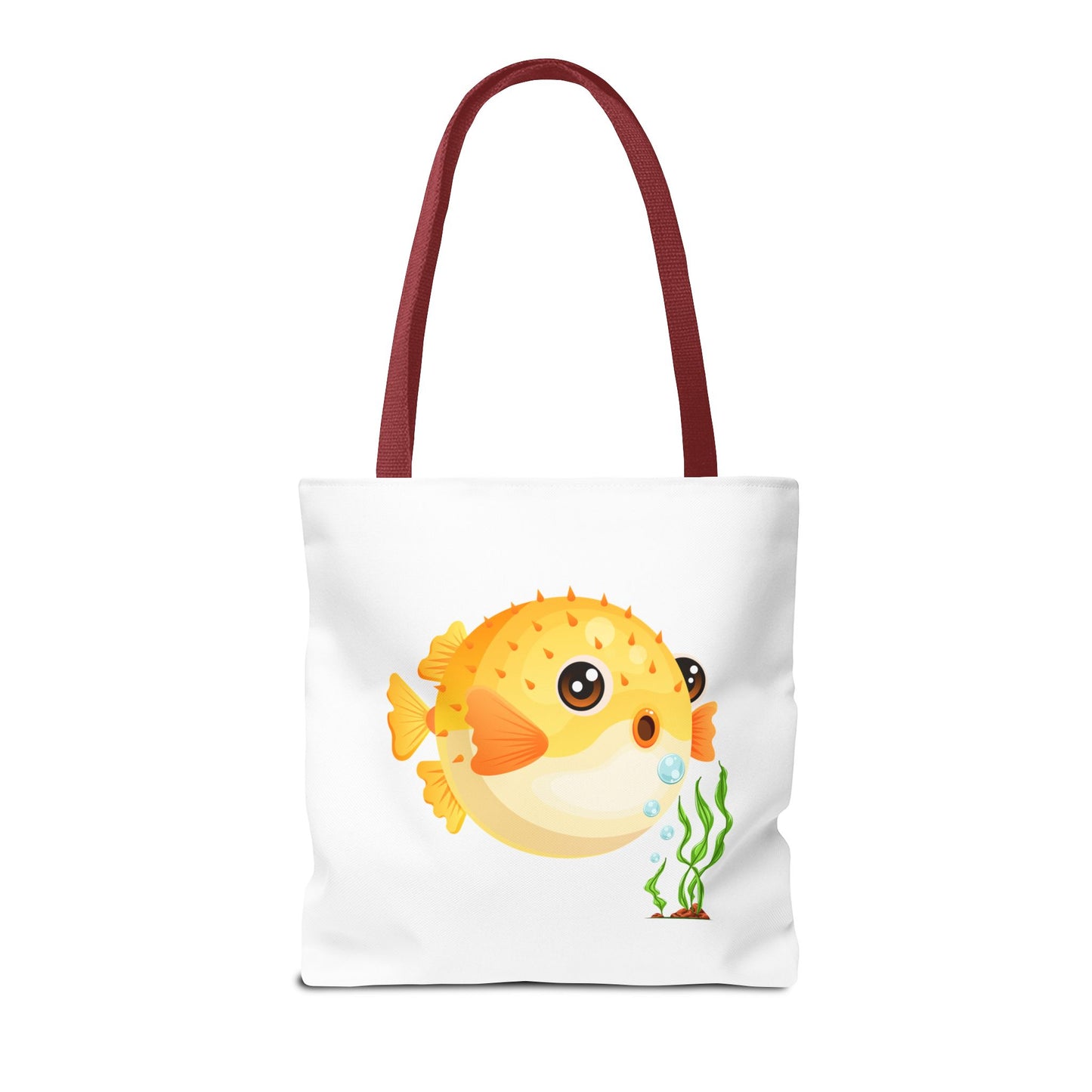 Cartoon Pufferfish with seaweed Tote Bag
