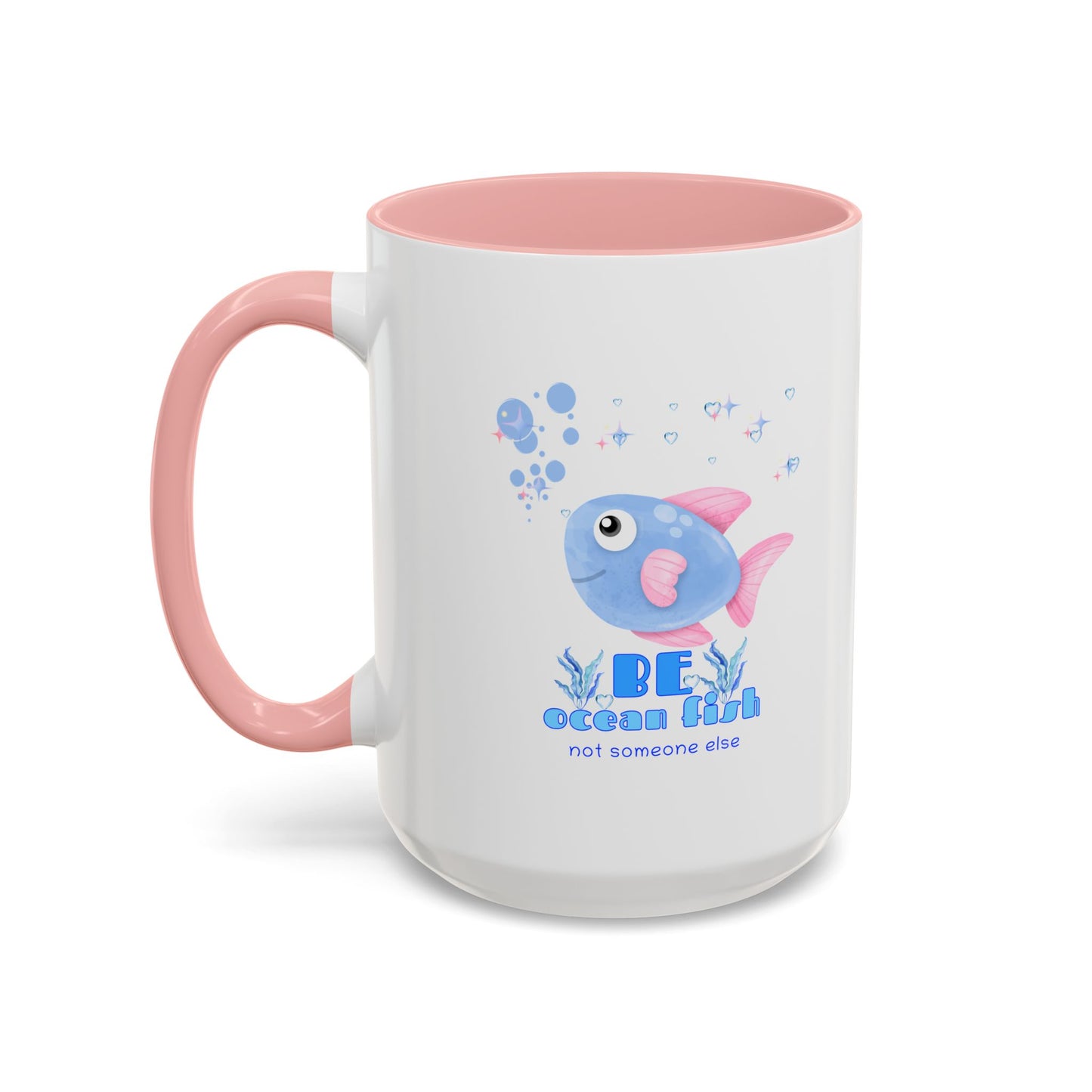 Cute cartoon fish with pink fins and bubble Coffee Mug