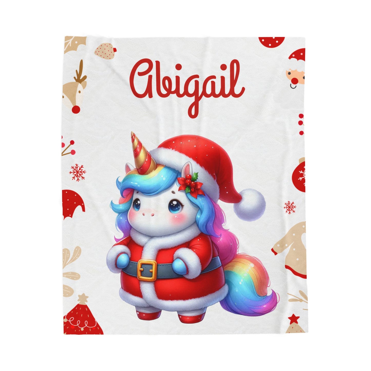Christmas Unicorn Plush Blanket, Personalized Holiday Throw, Cozy Kids Blanket, Unicorn Gifts, Winter Decor