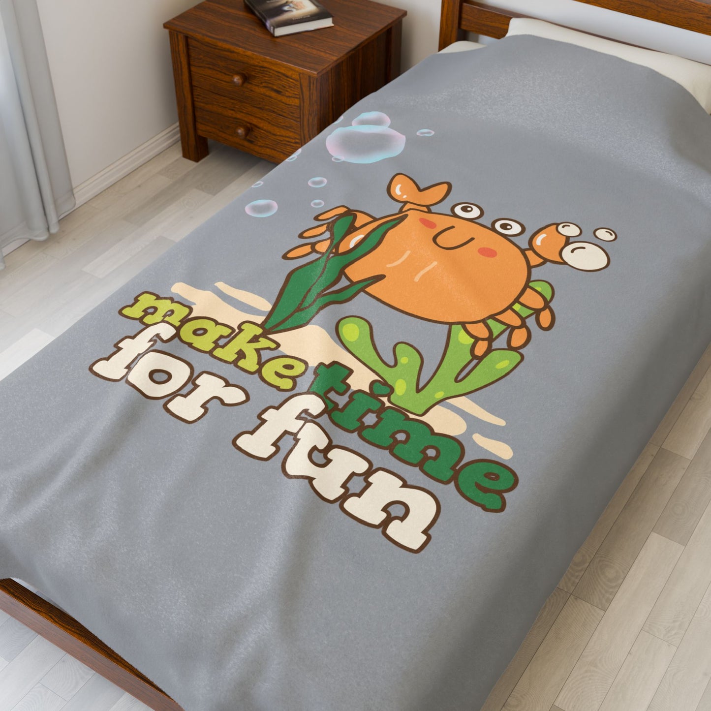 Cartoon crab lllusstration promoting joy and playfulness Velveteen Plush Blanket