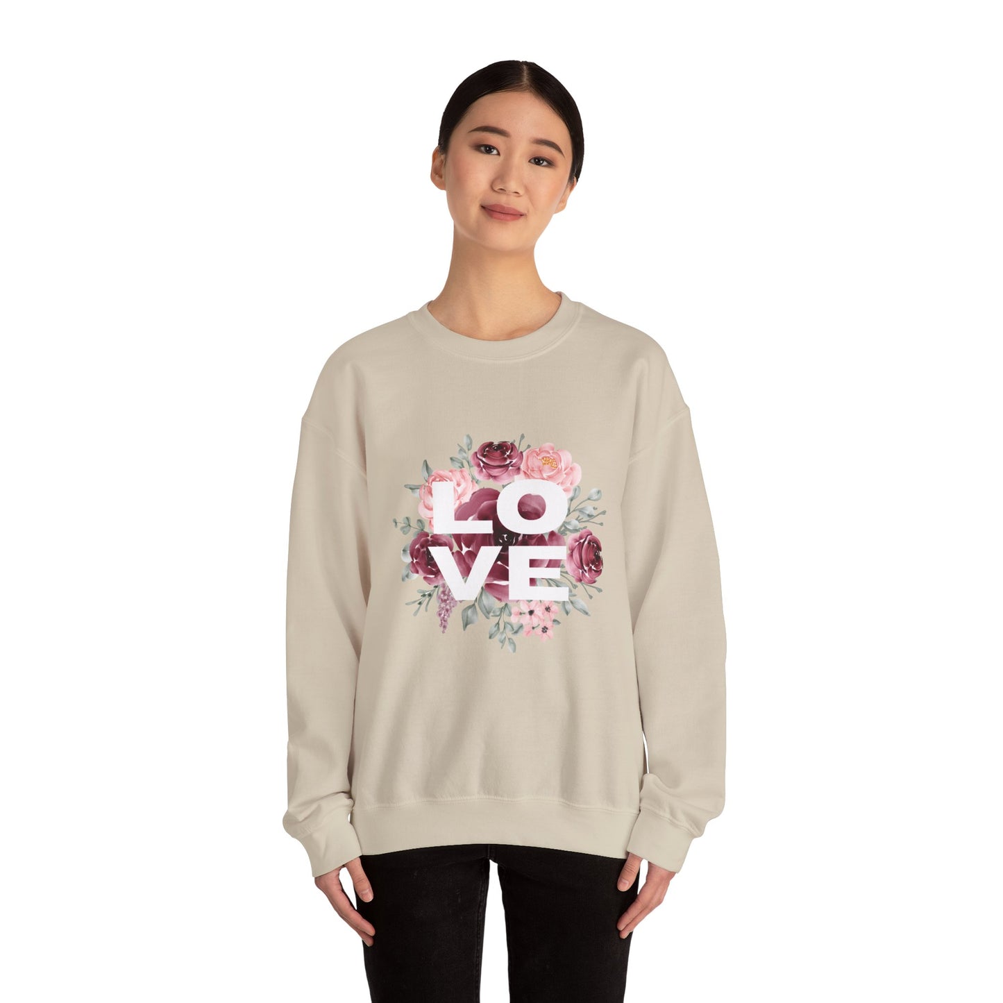 Floral Love Crewneck Sweatshirt | Cozy Unisex Sweatshirt for Valentine's Day, Romantic Gift, Casual Wear, Stylish Layering