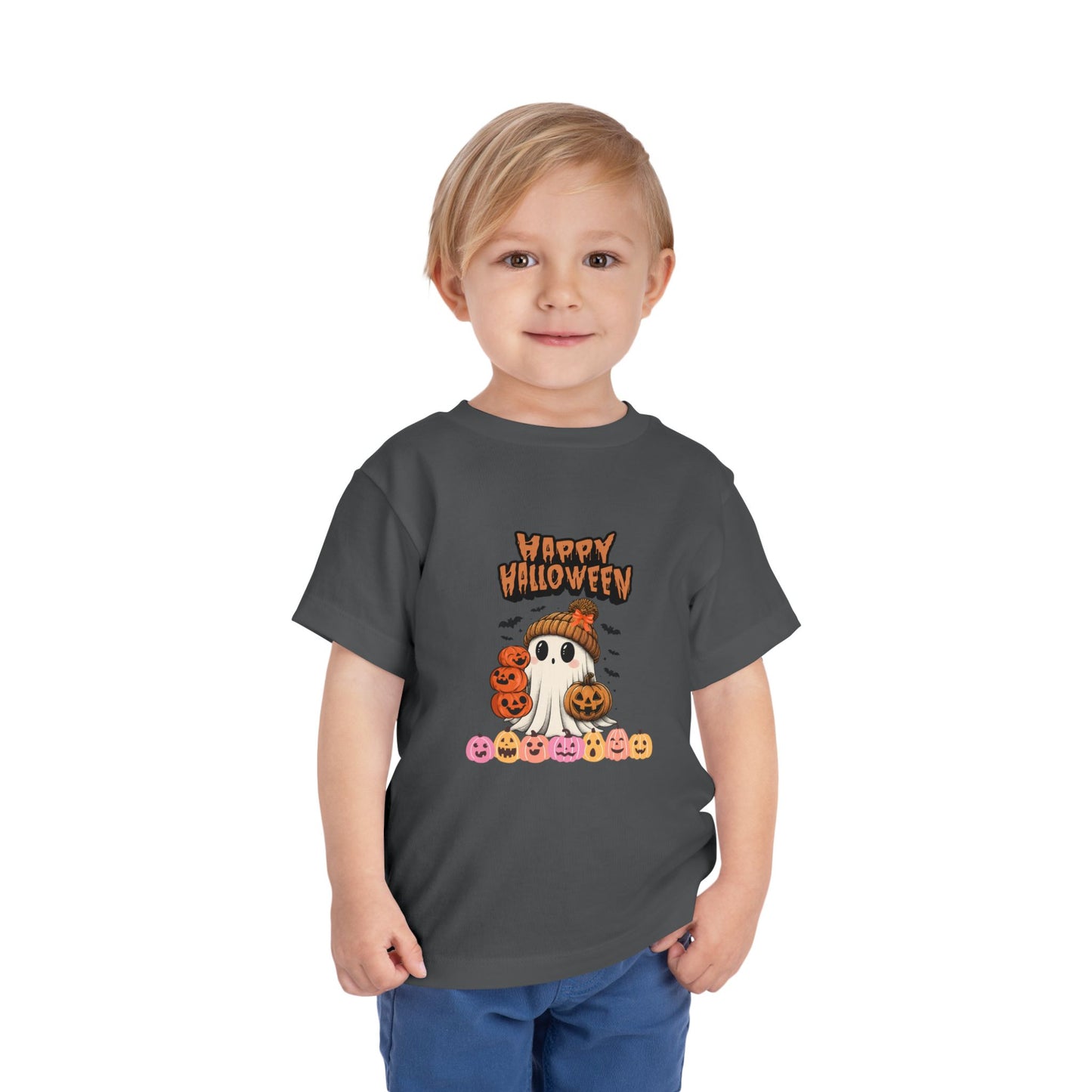 Happy Halloween Toddler Tee, Cute Halloween Shirt, Kids Party Outfit, Trick or Treat Apparel, Fun Ghost Design Toddler T-Shirt