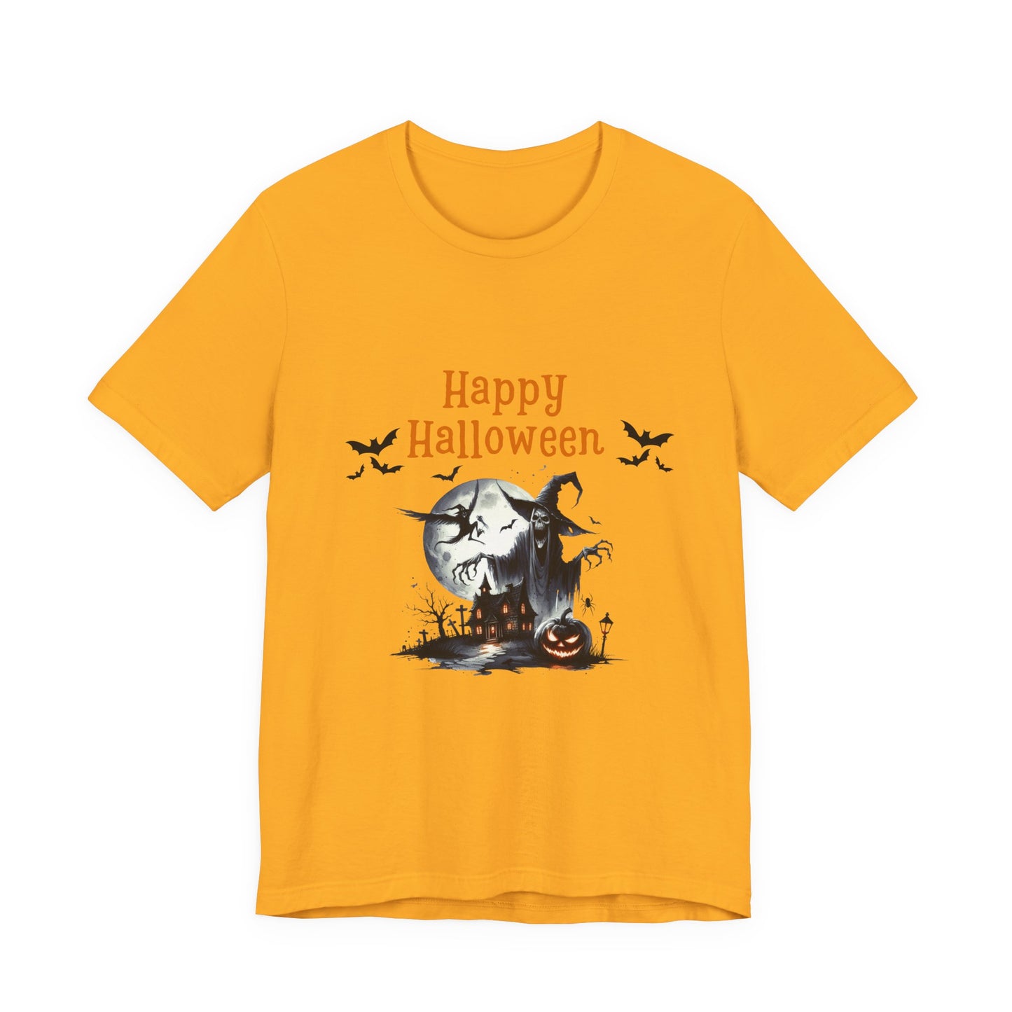 Happy Halloween Unisex Tee, Spooky T-Shirt, Halloween Gift, Fall Wardrobe Essential, Ghosts and Ghouls Vibe