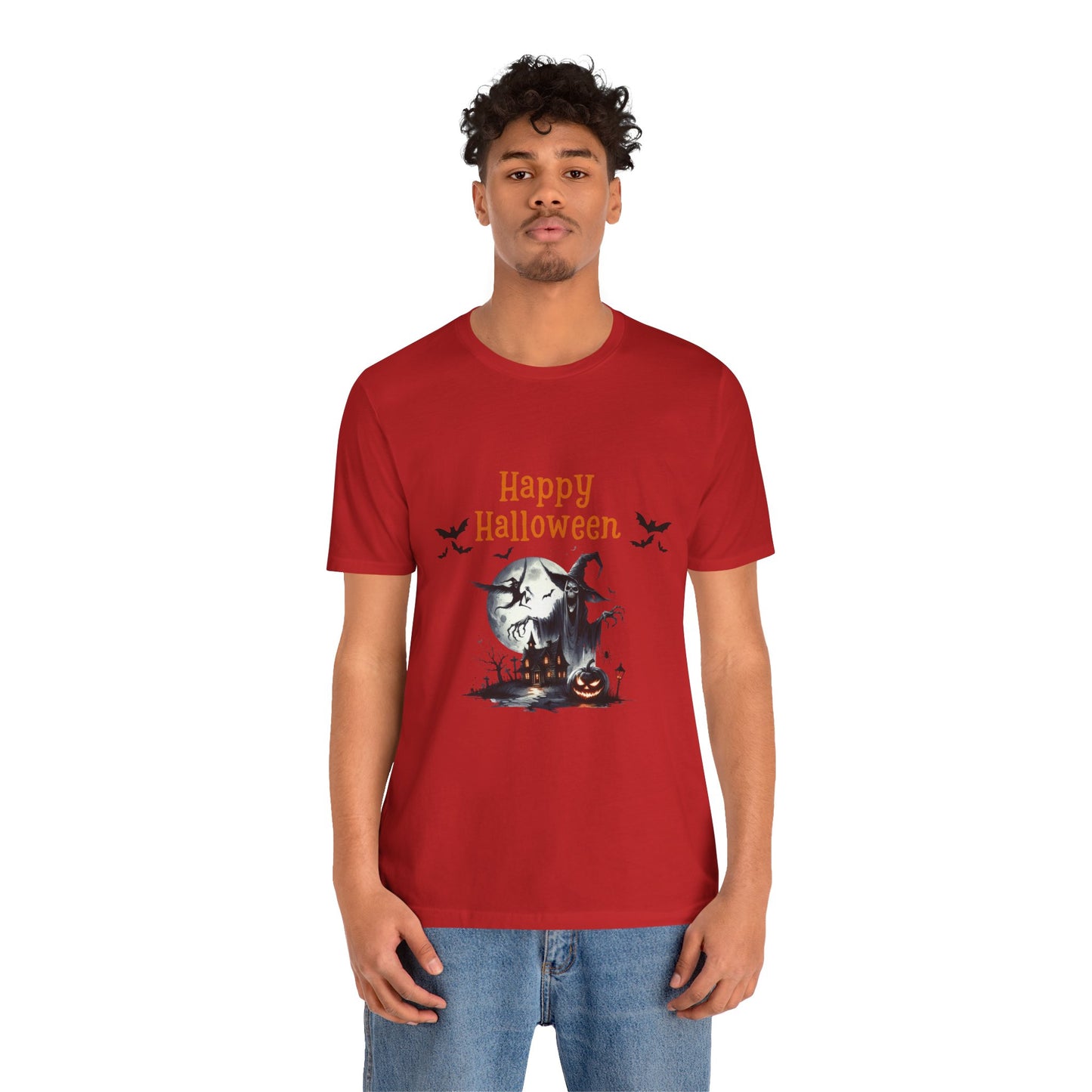 Happy Halloween Unisex Tee, Spooky T-Shirt, Halloween Gift, Fall Wardrobe Essential, Ghosts and Ghouls Vibe