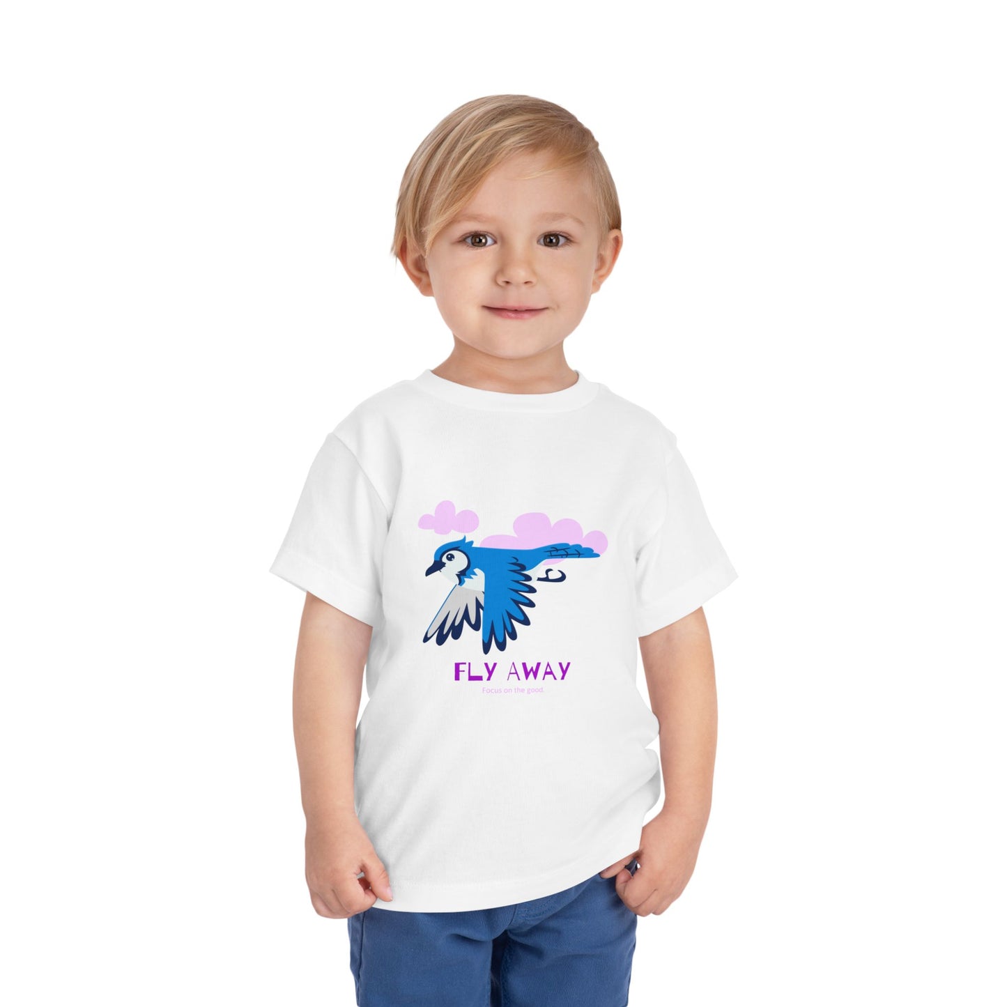 Toddler Short Sleeve Tee with ‘Fly Away’ Design, Cute Kids Shirt, Baby Gift, Playful Toddler Wear, Summer Outfit, Bird Graphic Tee