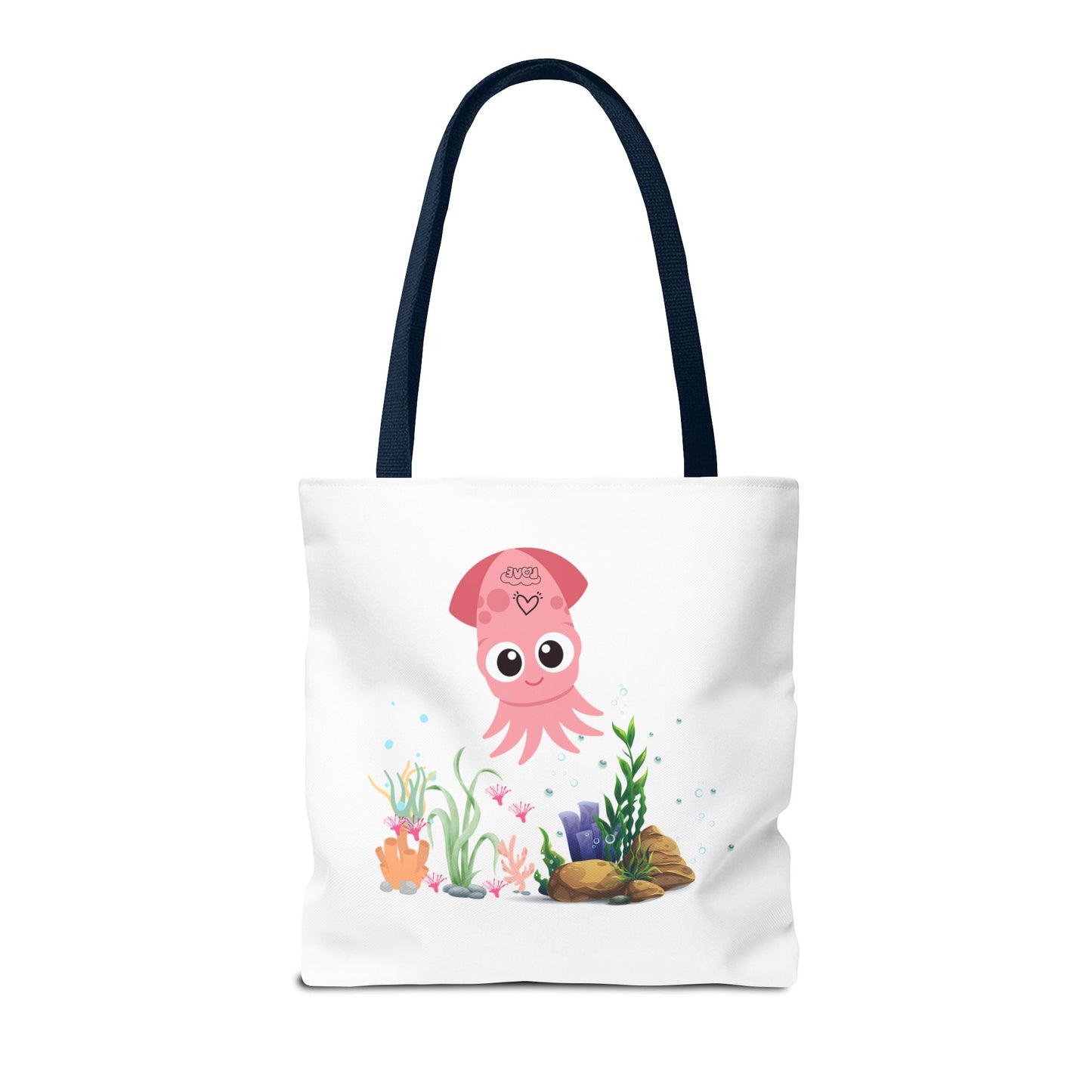 Pink squid cartoon with love Tote Bag