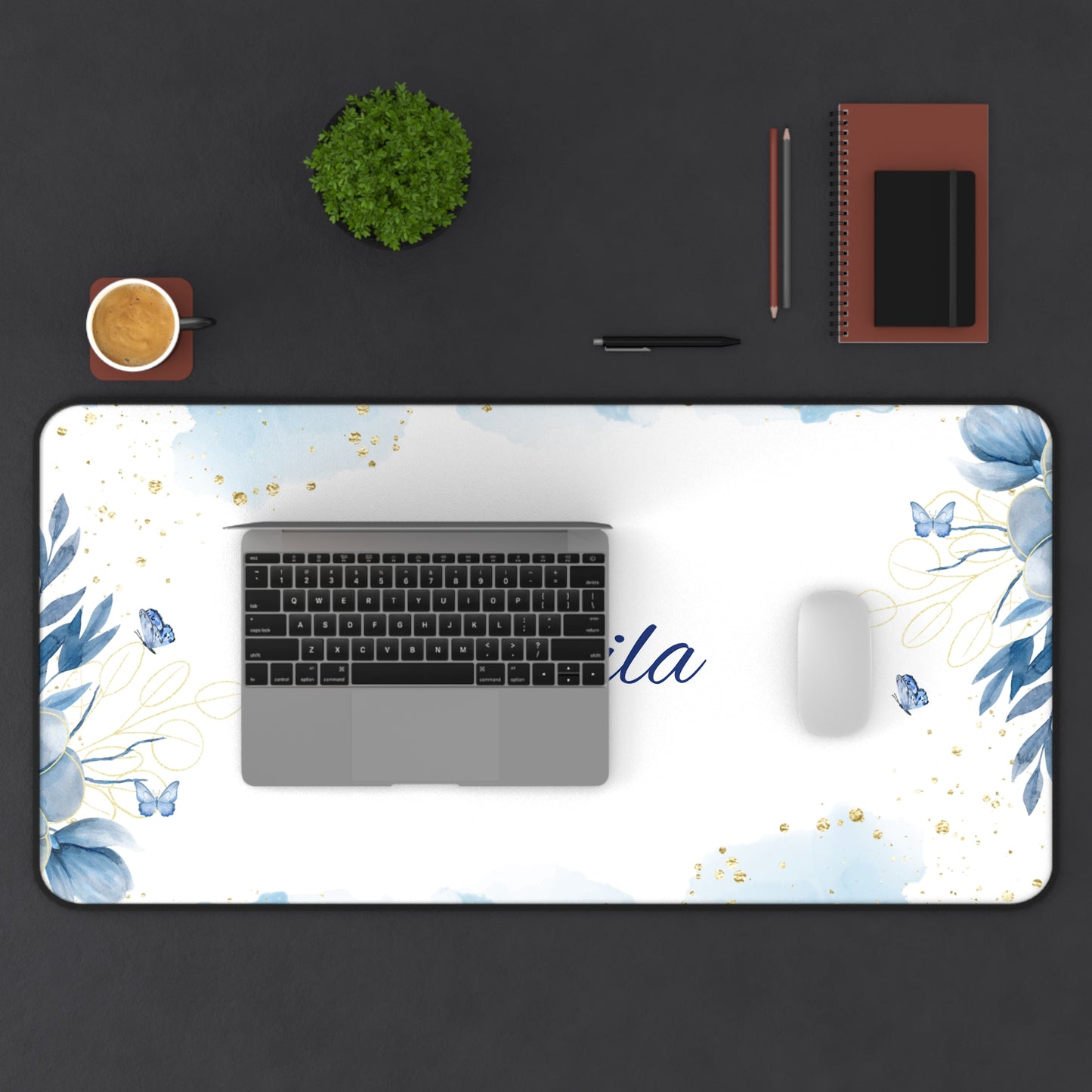Personalized Desk Mat with Elegant Floral Design, Custom Mouse Pad, Office Decor, Gift for Her, Home Office Accessory