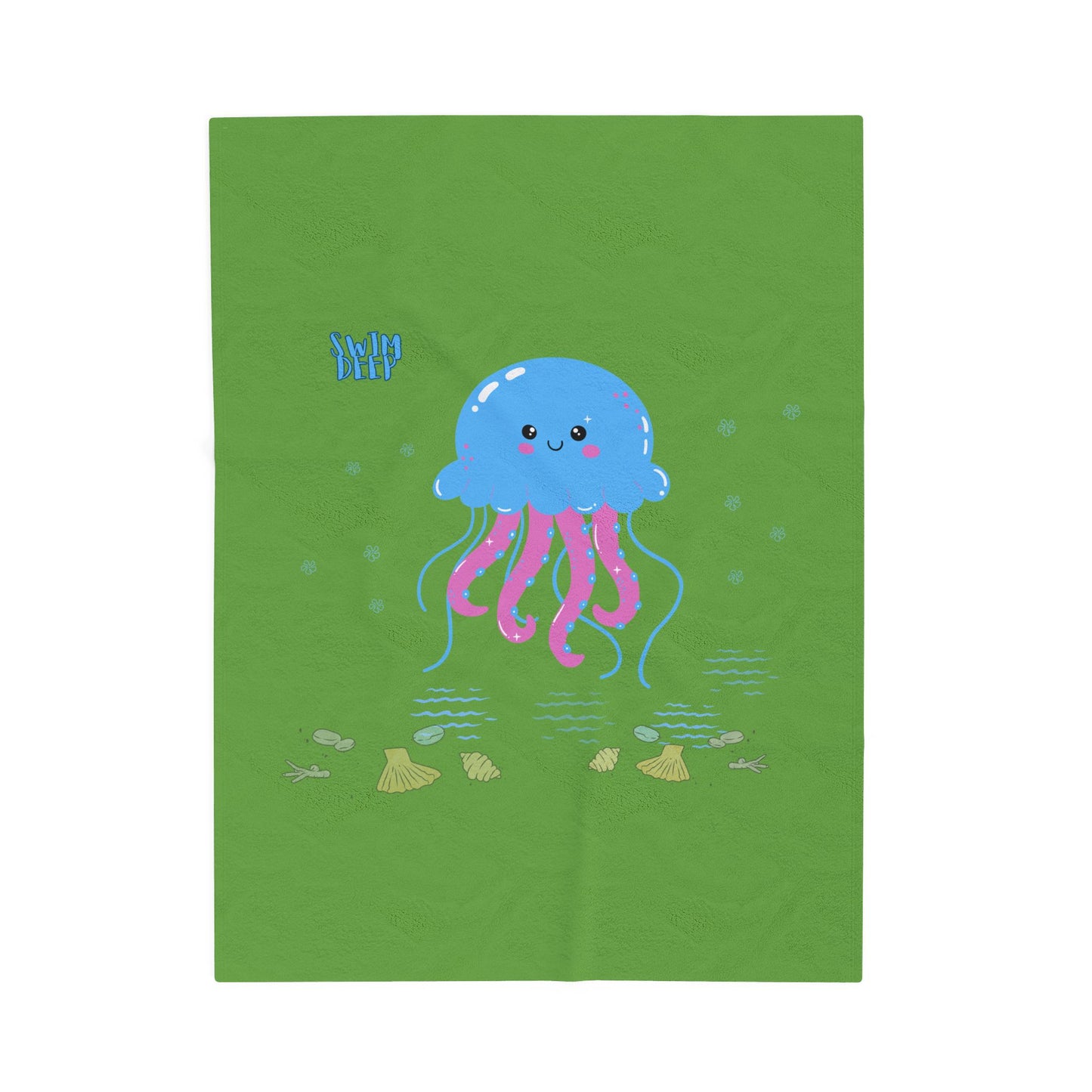Blue jellyfish with pink tentacles Velveteen Plush Blanket