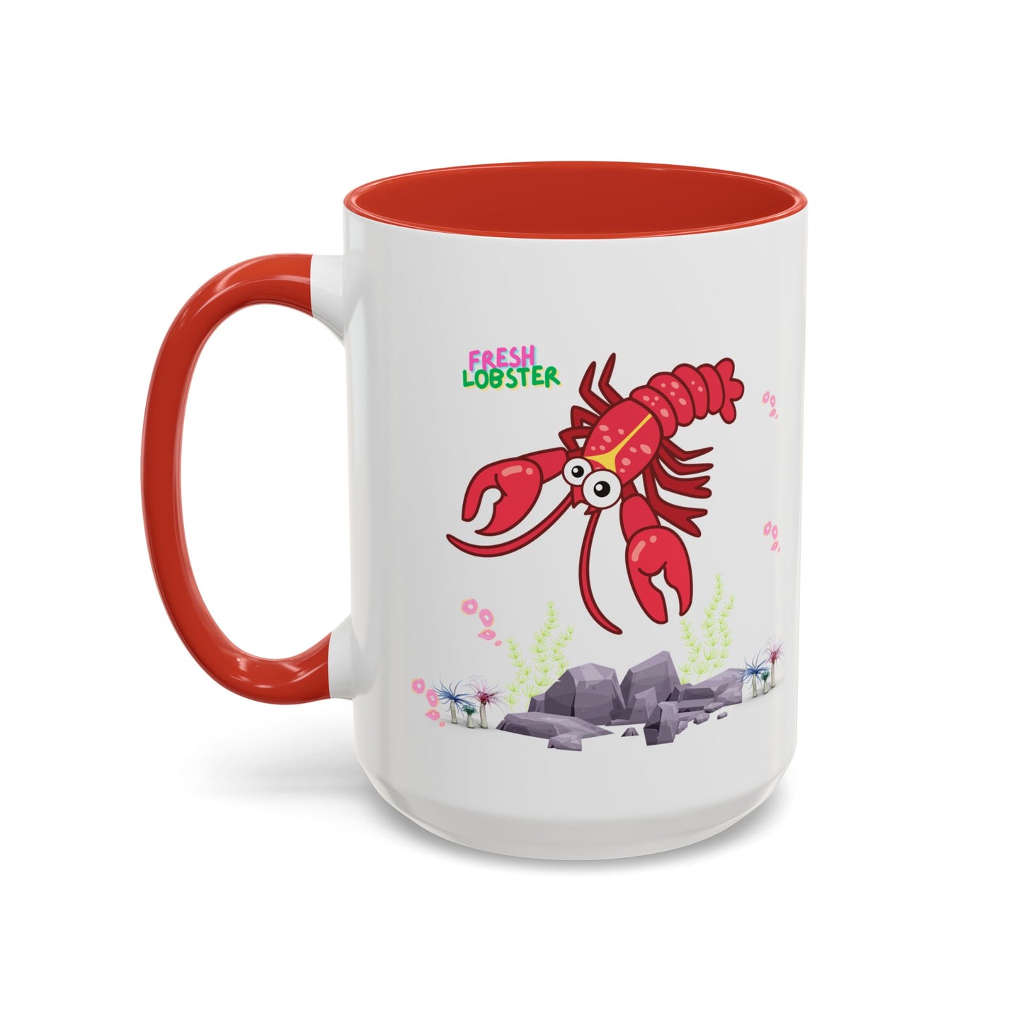 Friendly red lobster big eyes and yellow strip Coffee Mug