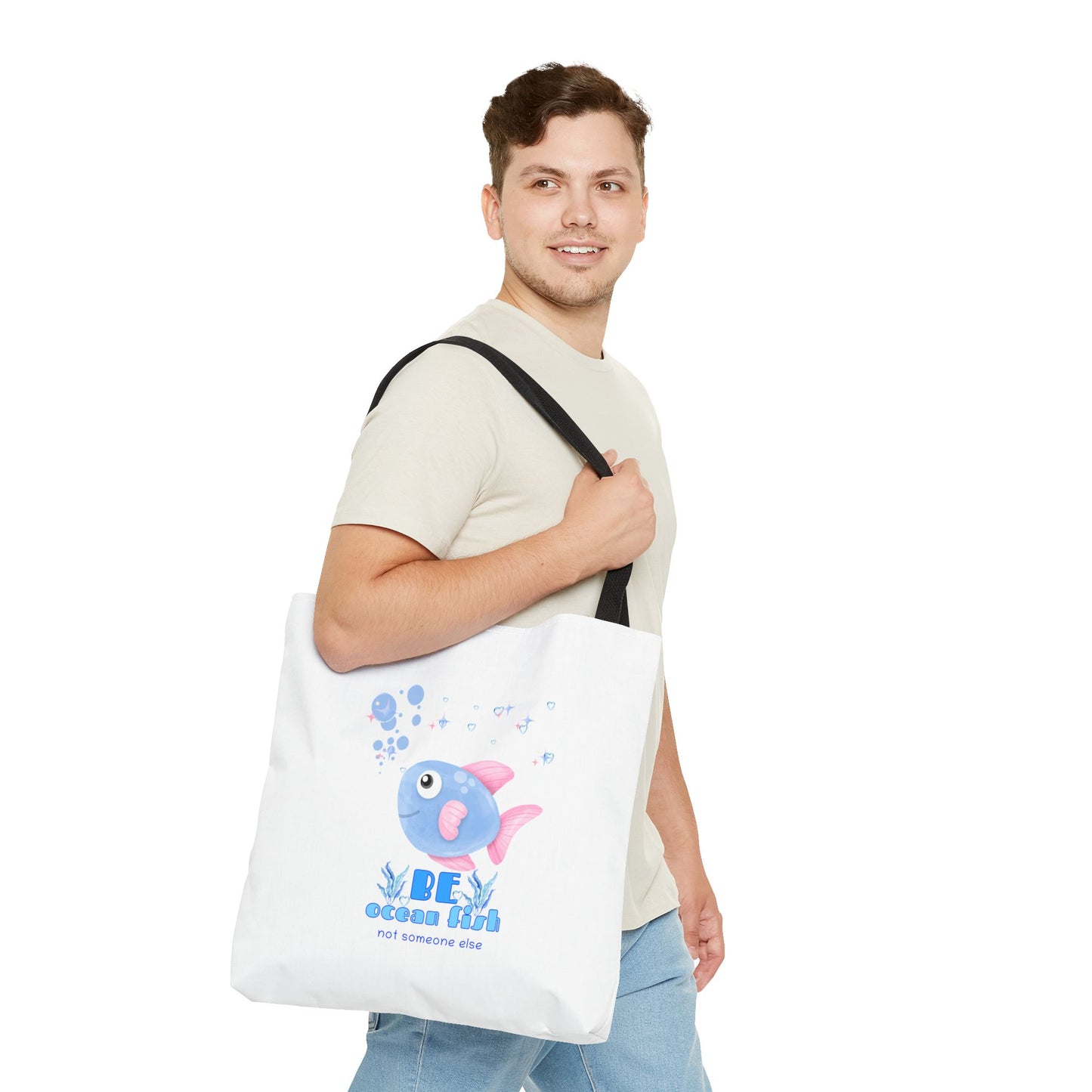 Cute cartoon fish with pink fins and bubble Tote Bag