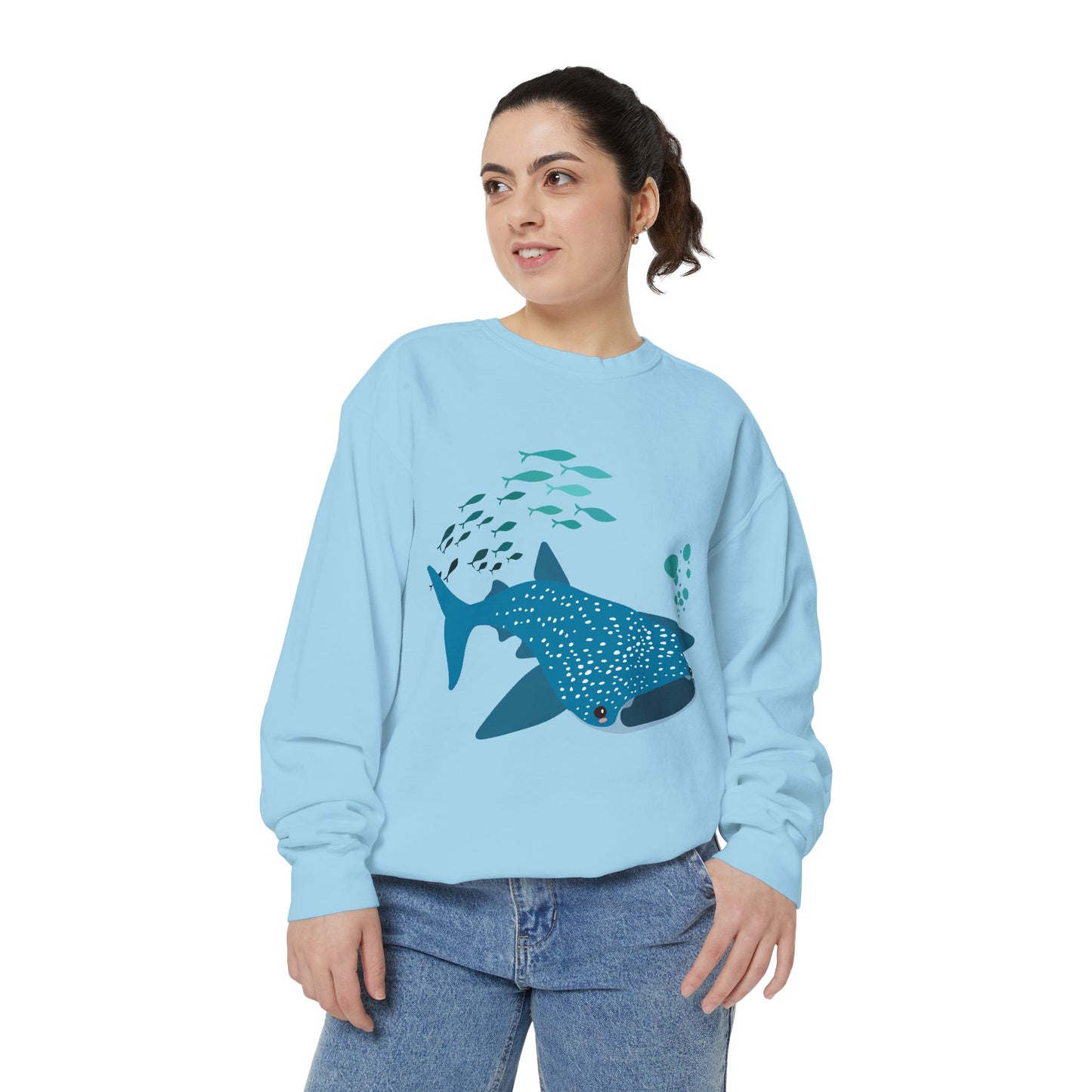 Whale Shark school of fish and buddles Unisex Garment-Dyed Sweatshirt