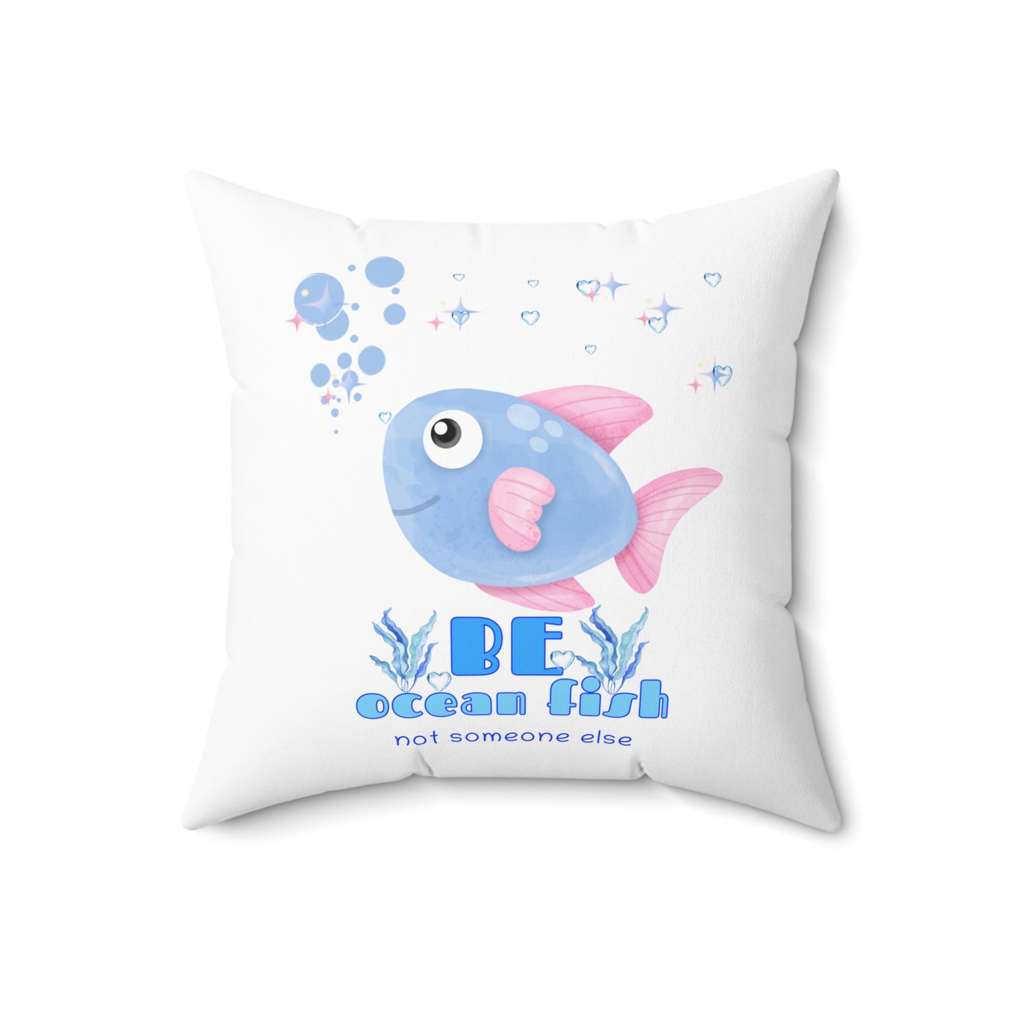 Cute cartoon fish with pink fins and bubble Spun Polyester Square Pillow