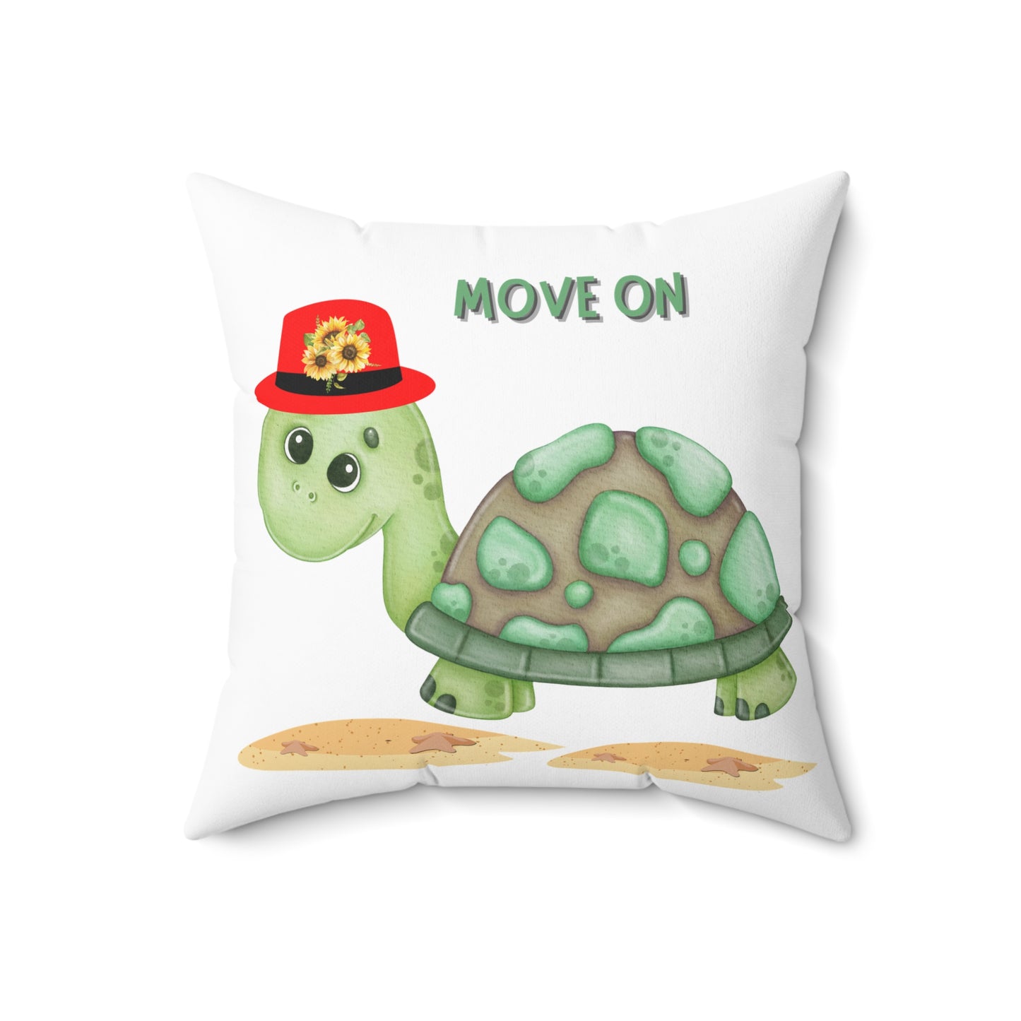 Turtle with a sunflower Spun Polyester Square Pillow