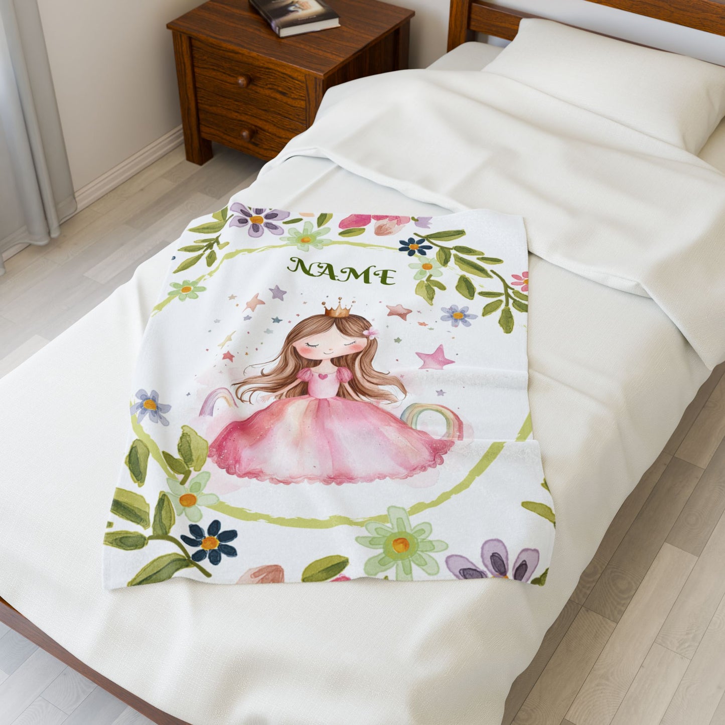 Personalized Princess Velveteen Plush Blanket, Cozy Gift for Kids, Nursery Decor, Birthday, Children's Gift, Custom Name Blanket