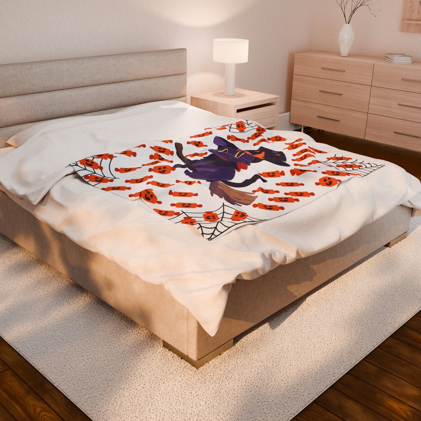 Whimsical Halloween Cat Blanket - Cozy Soft Plush Throw for Fall Decor, Gift for Cat Lovers, Spooky Season, Kids Room, Cozy Movie Nights
