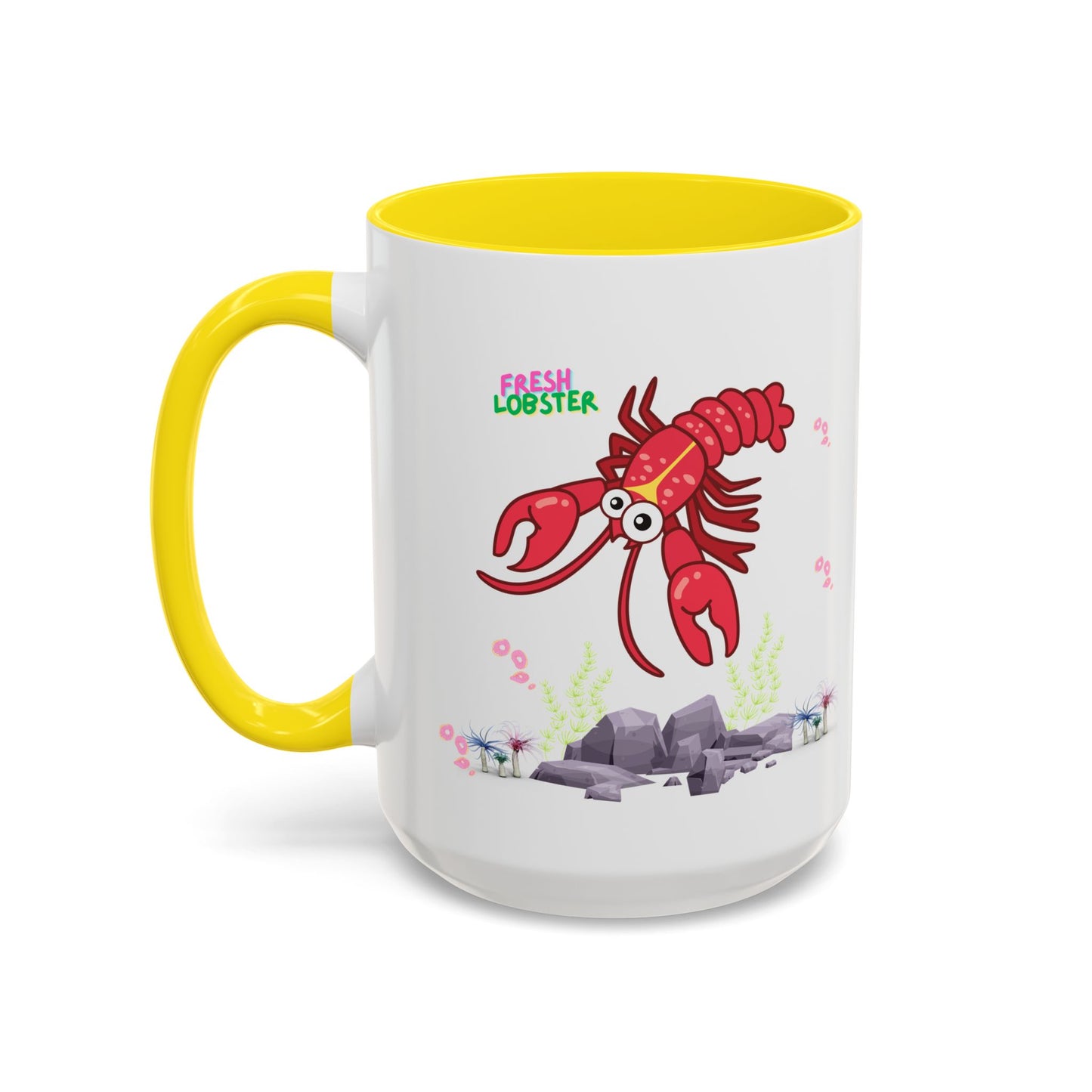 Friendly red lobster big eyes and yellow strip Coffee Mug