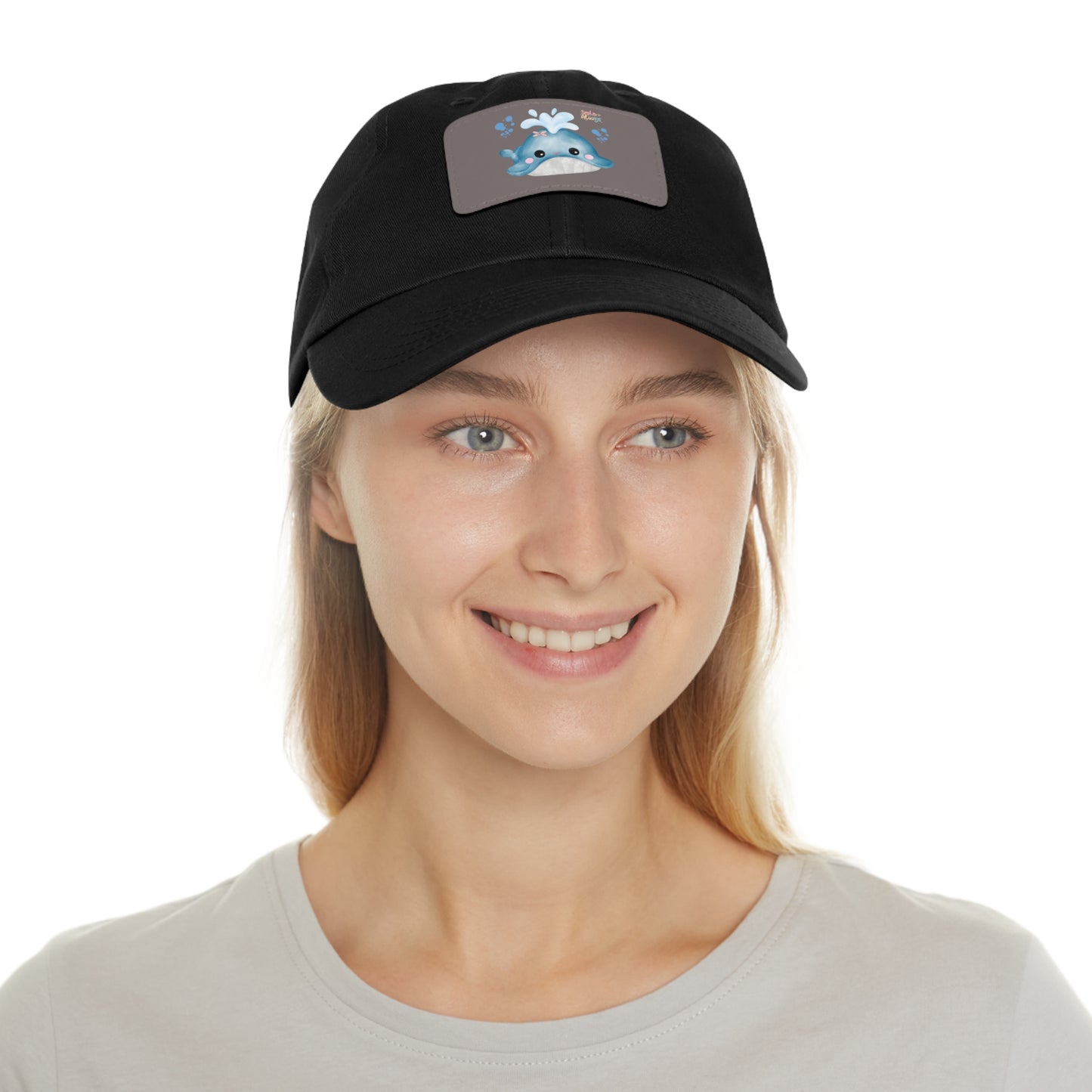 Whale with a bandage and bubble Dad Hat with Leather Patch (Rectangle)