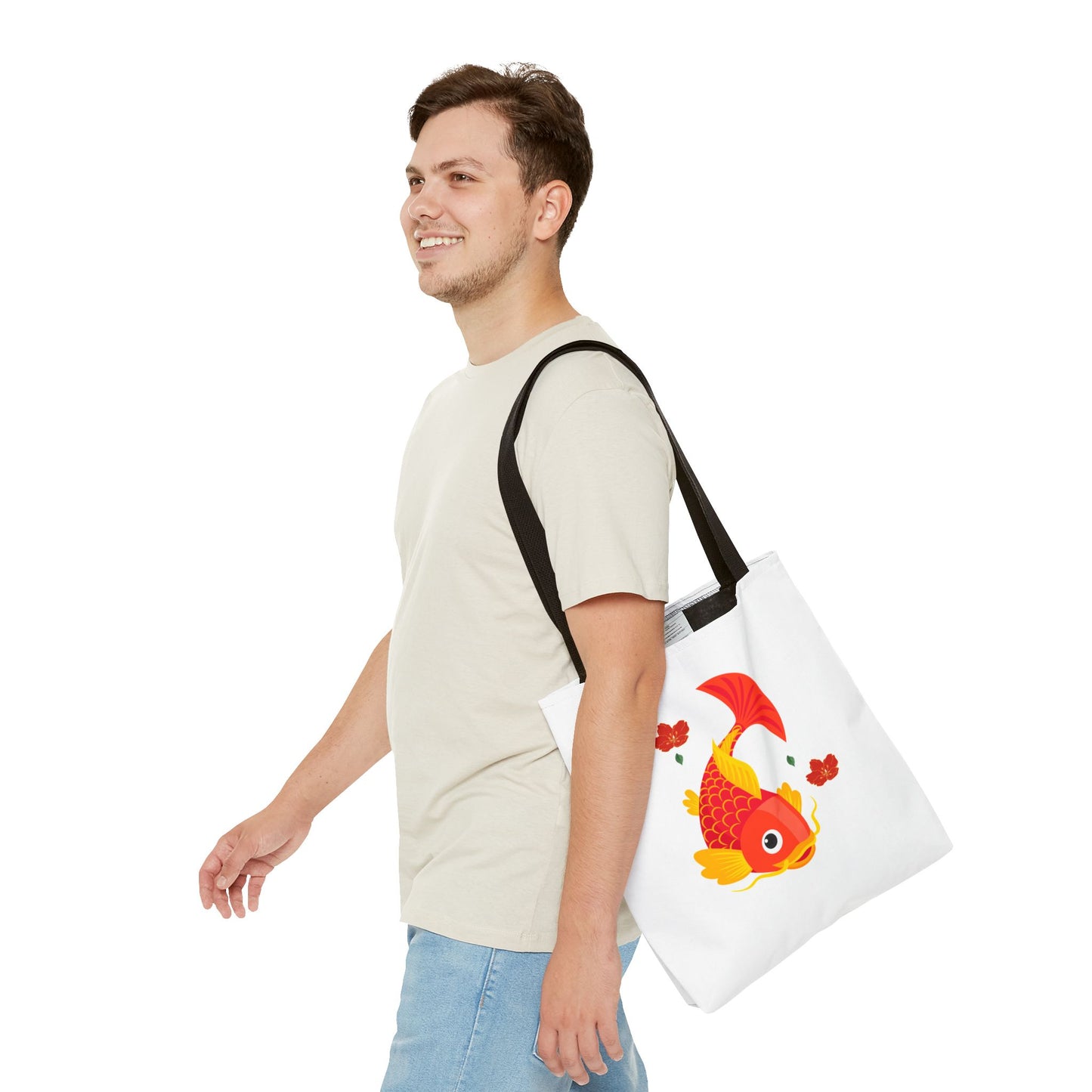 Goldfish with flowing fins and red blossoms Tote Bag