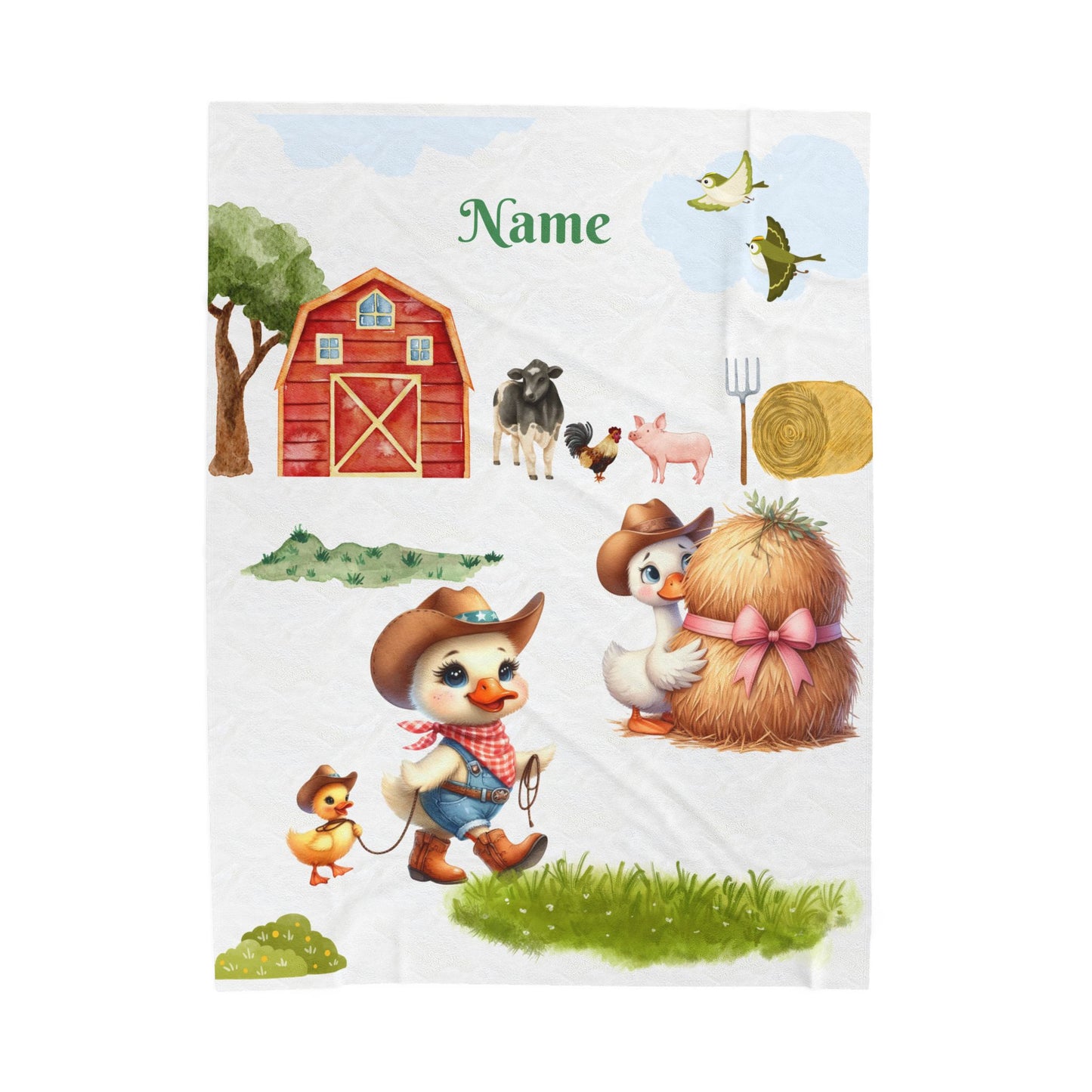 Personalized Farm Animal Velveteen Blanket, Cute Nursery Decor, Baby Shower Gift, Cozy Plush Throw, Customized Name Comfort
