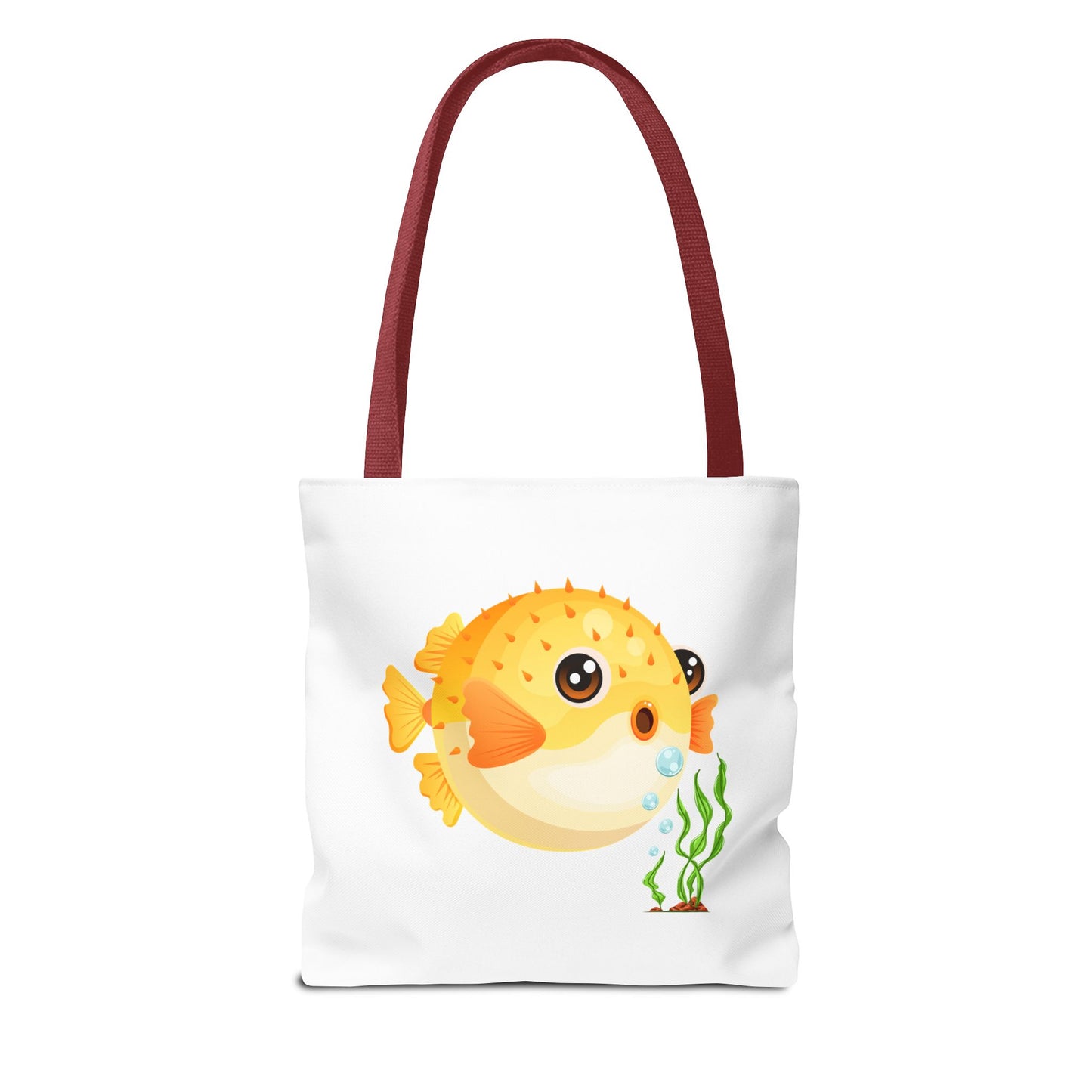 Cartoon Pufferfish with seaweed Tote Bag