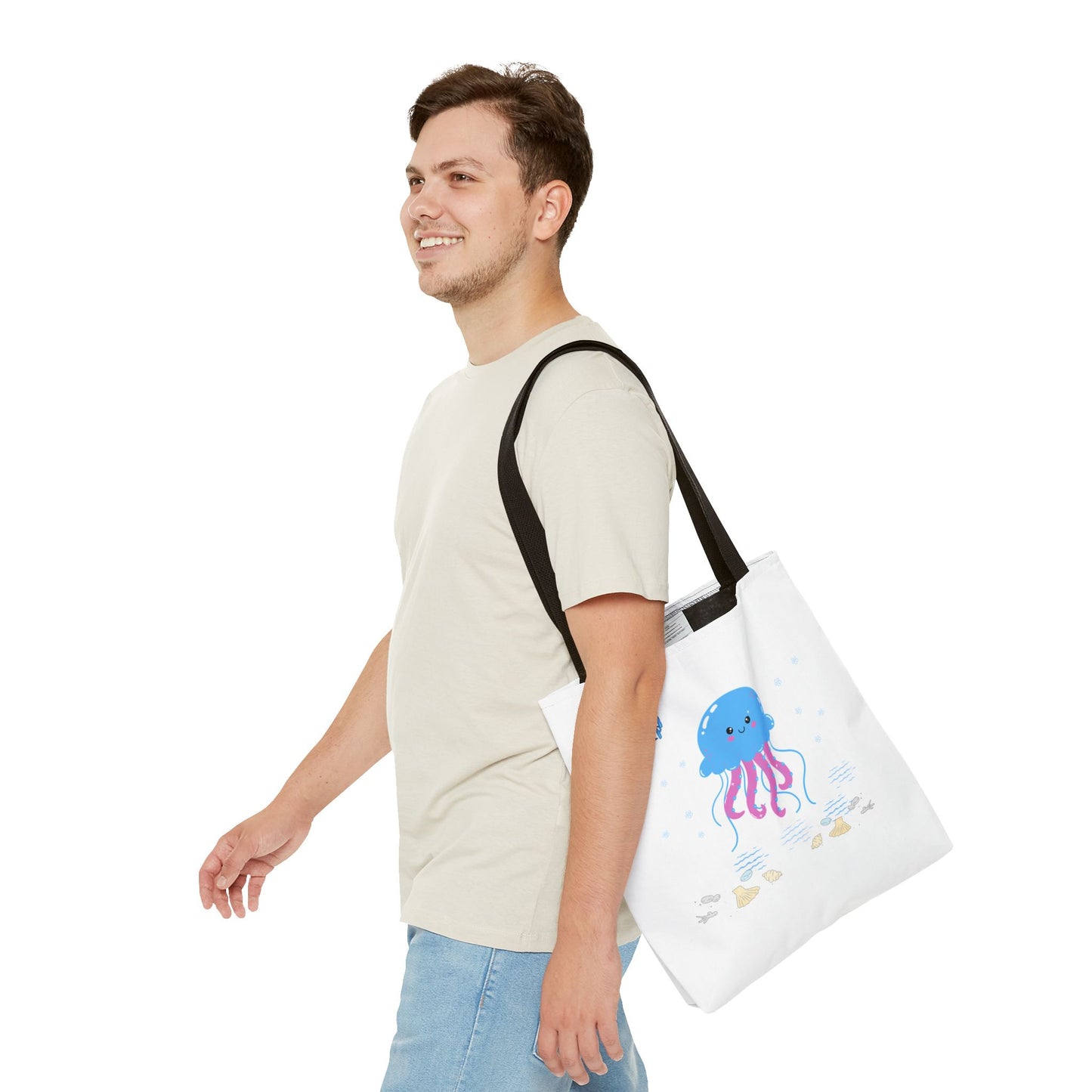 Blue jellyfish with pink tentacles Tote Bag