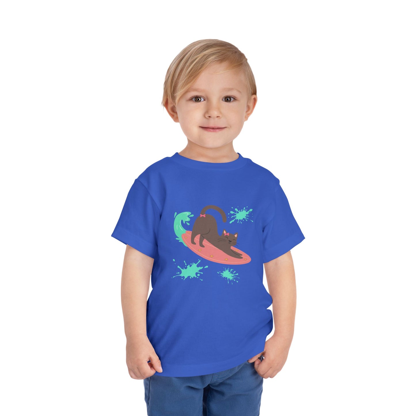 Surfing Cat Toddler Tee, Cute Kids T-Shirt, Summer Wear, Pet Lover Gift, Beach Adventure Shirt