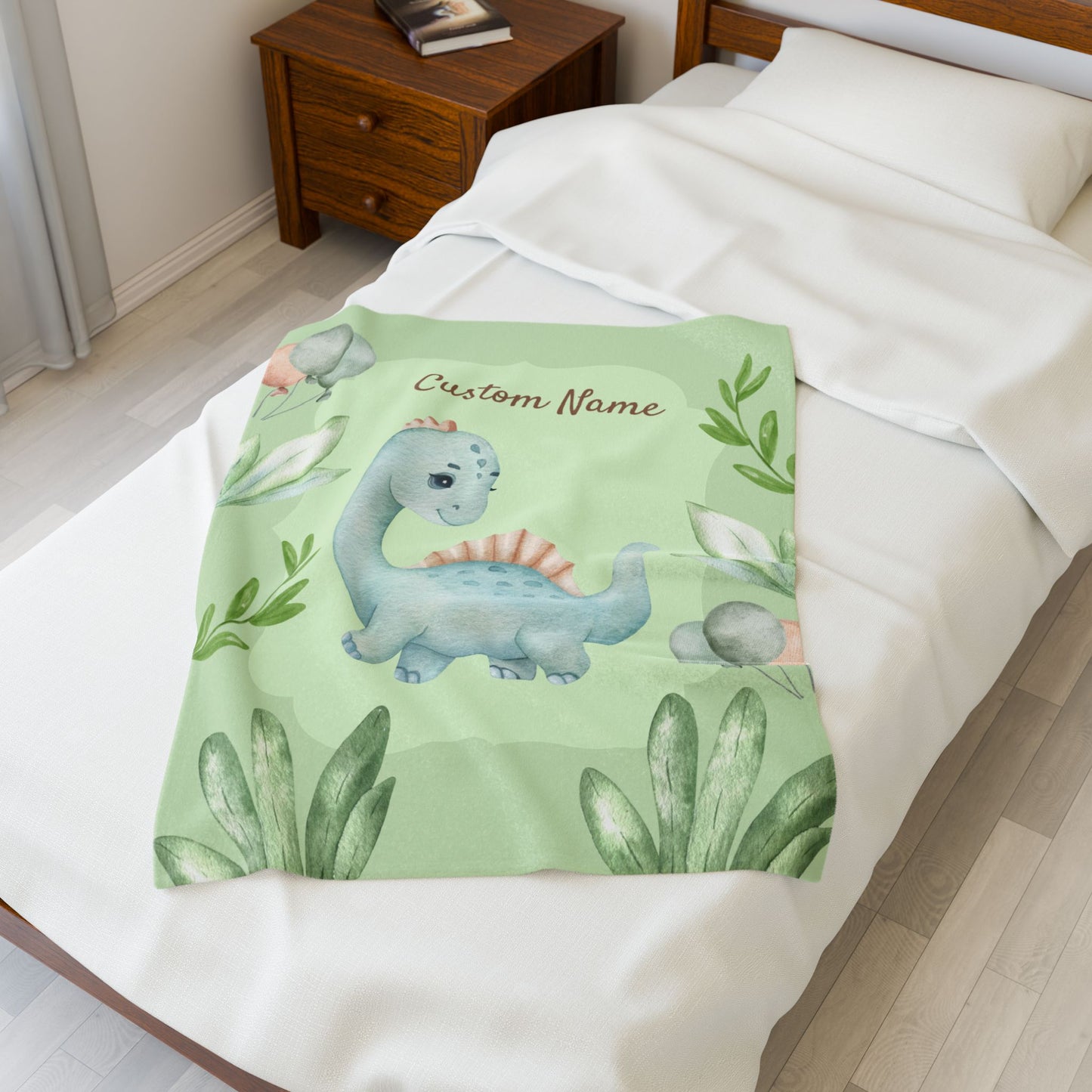 Personalized Dinosaur Velveteen Plush Blanket, Kids Room Decor, Baby Shower Gift, Custom Name Blanket, Soft Throw for Children