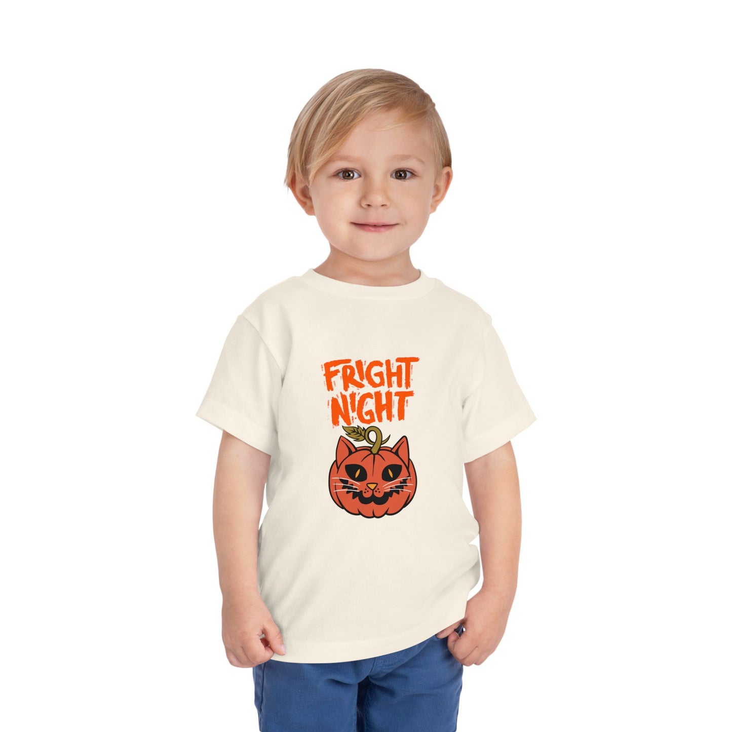 Cute Halloween Toddler Tee, 'Fright Night' Shirt, Kids Halloween Costume Top, Pumpkin Cat Graphic Tee, Spooky Toddler Outfit