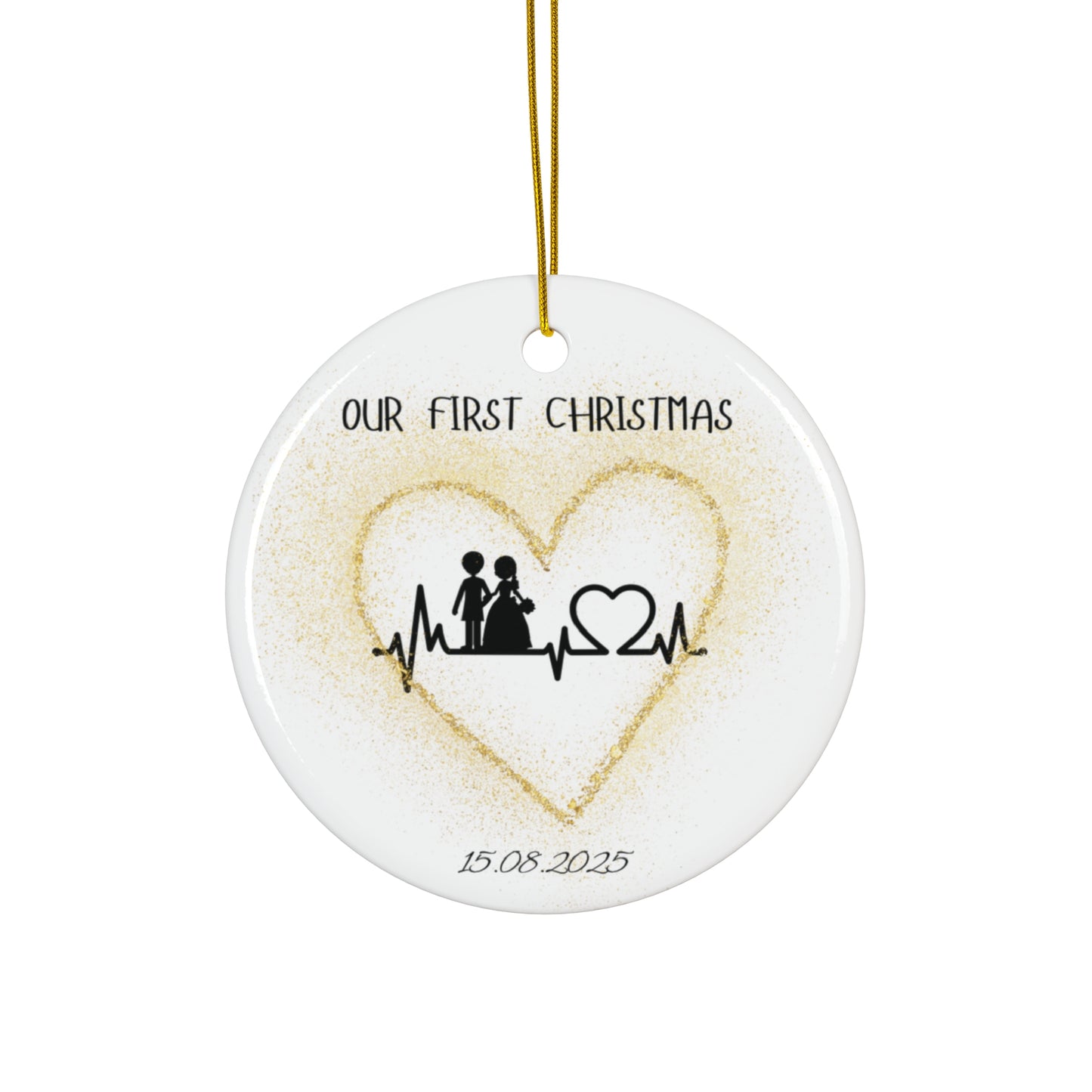 Personalized First Christmas Ceramic Ornament | Wedding Keepsake, Holiday Decoration, Heart Design, Gift for Couples, Home Decor