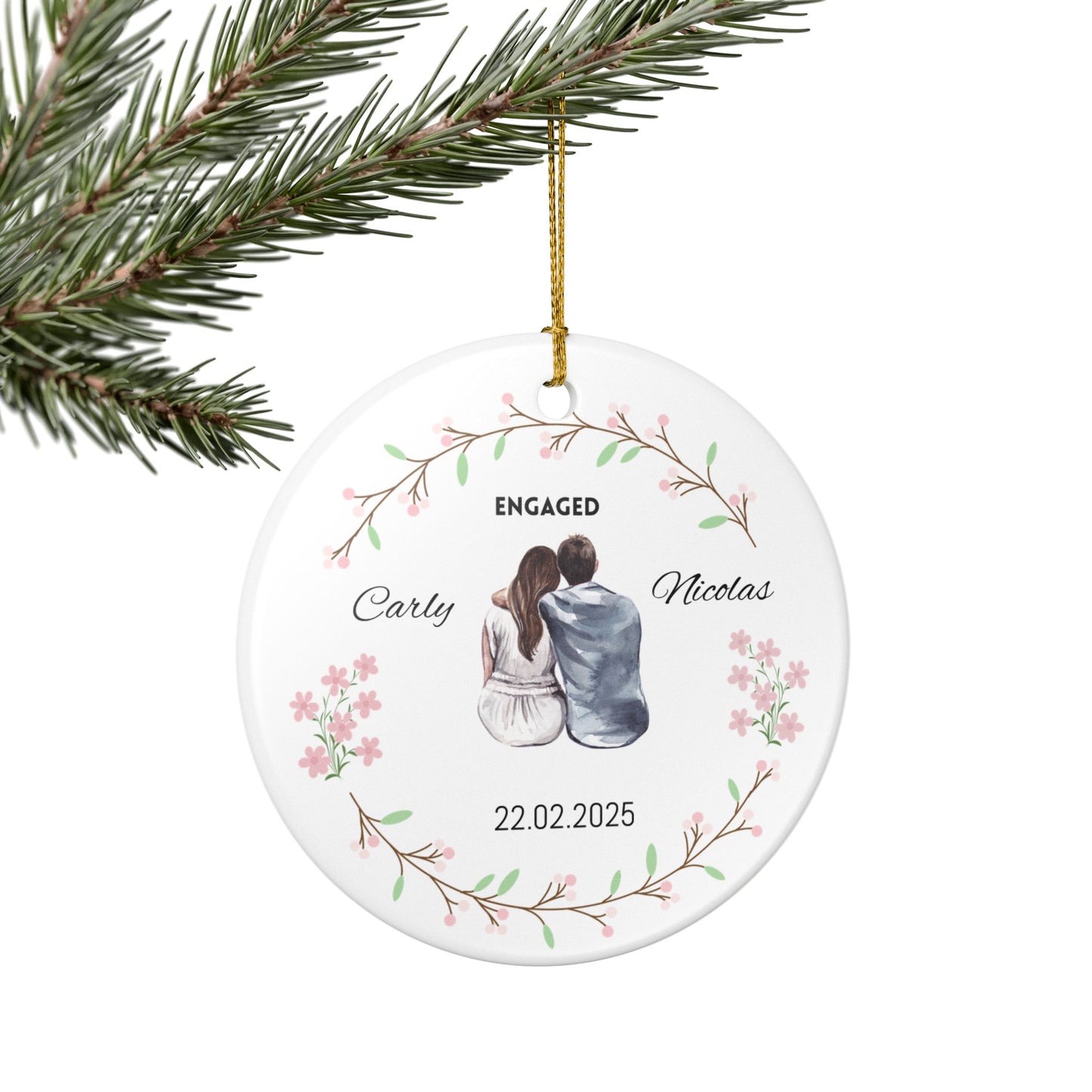 Engagement Ornament, Personalized Ceramic Ornament, Wedding Gift, Holiday Decor, Keepsake Decoration, Custom Couple Decor