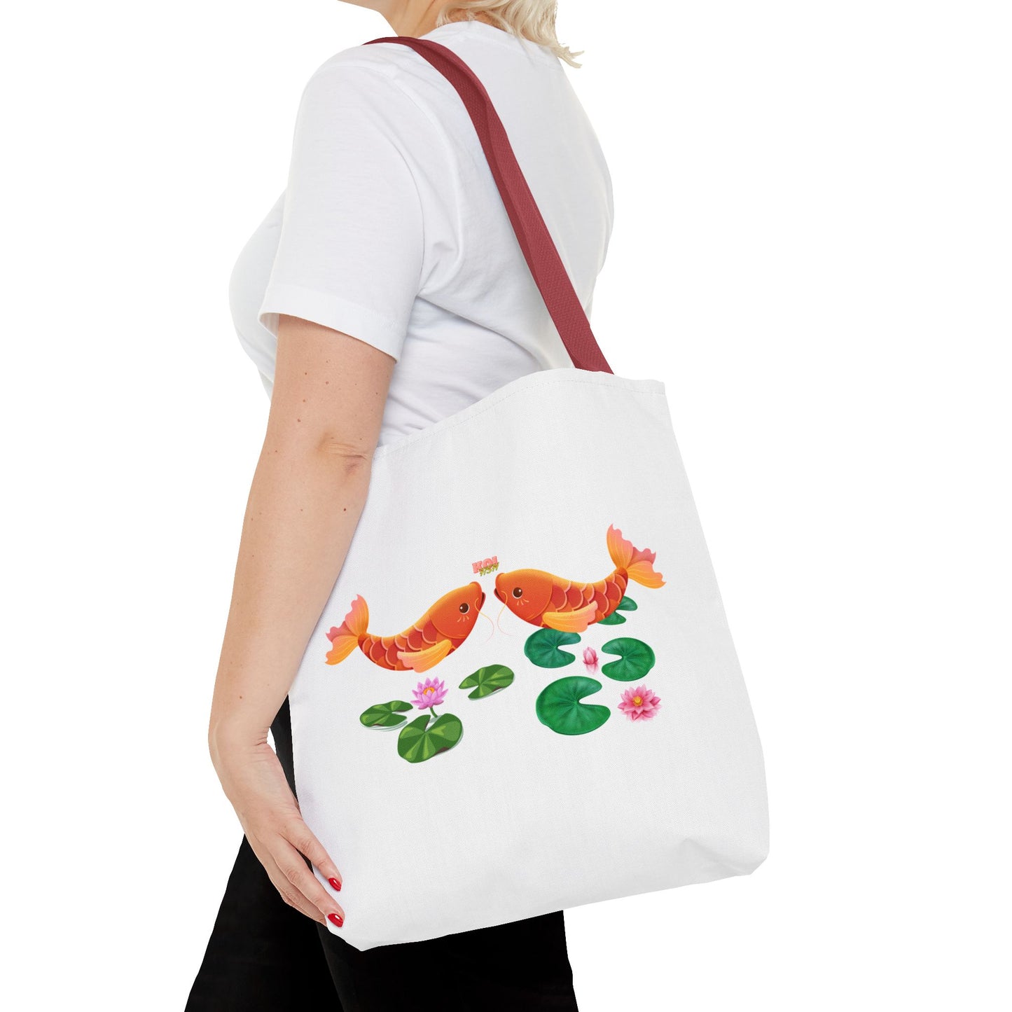 Golden koi fish with lotus flowers Tote Bag