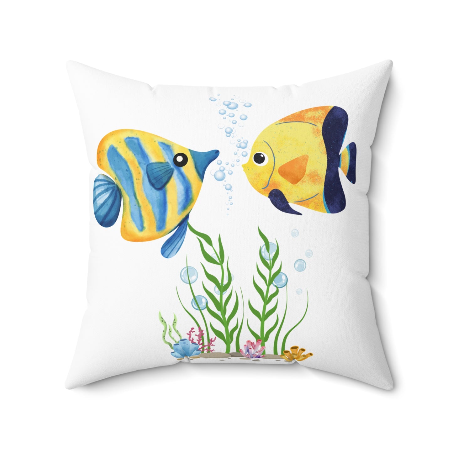 Two fish greet in underwater Spun Polyester Square Pillow