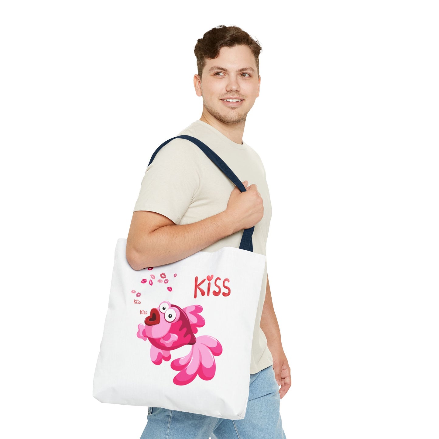 Pink fish with open mouth and kiss Tote Bag
