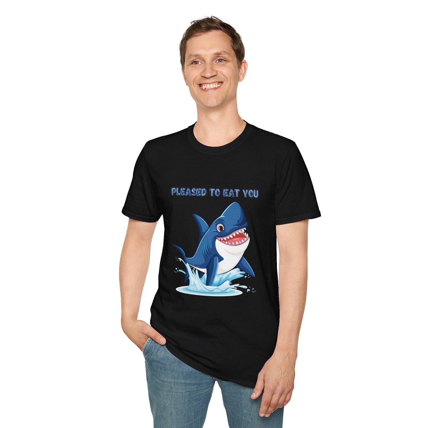 Cute Shark Pleased to Eat You T-Shirt, Fun Gift for Ocean Lovers, Humorous Summer Apparel, Shark Week Party Shirt, Unisex Casual Tee