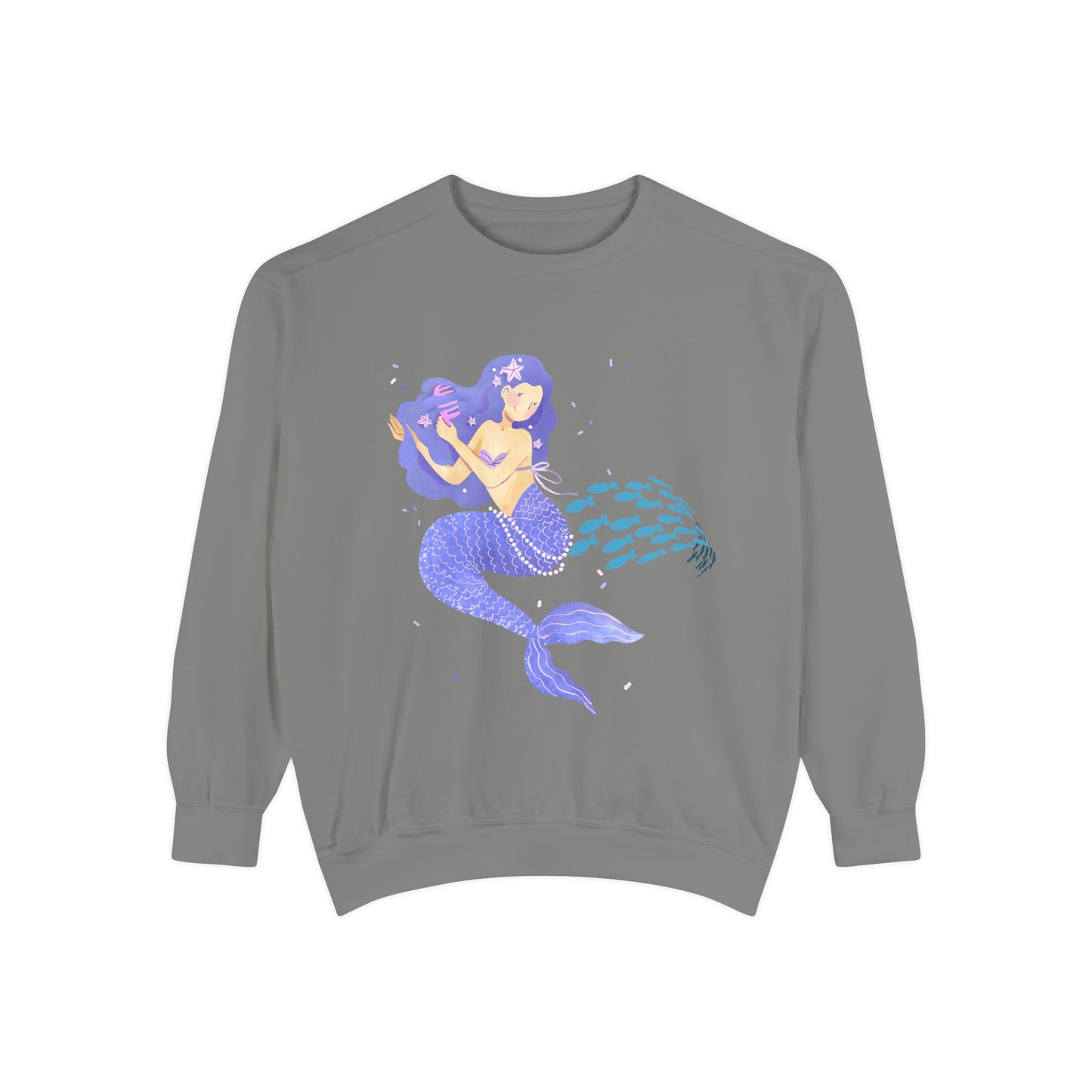 The mermaid and her school fish Unisex Garment-Dyed Sweatshirt