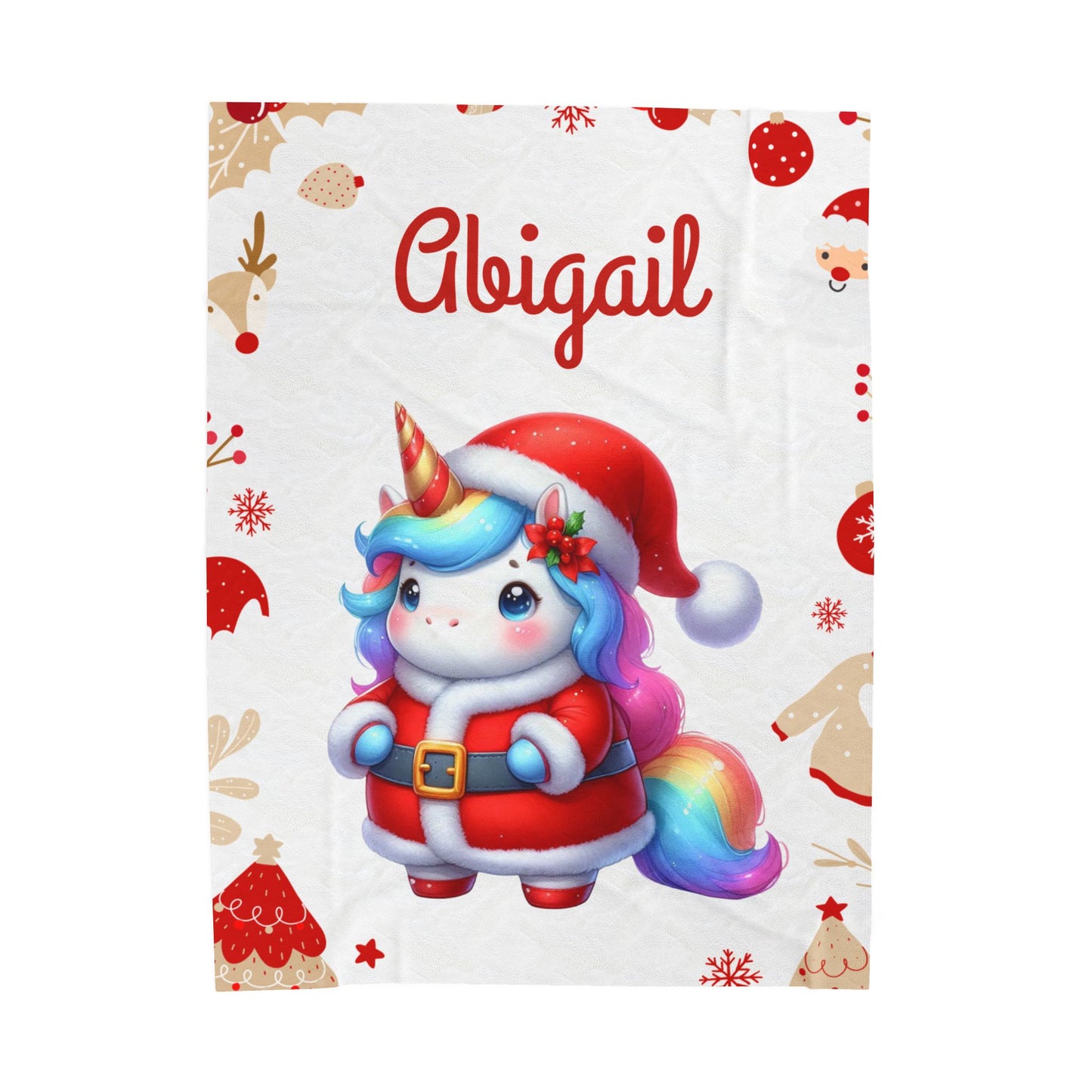 Christmas Unicorn Plush Blanket, Personalized Holiday Throw, Cozy Kids Blanket, Unicorn Gifts, Winter Decor